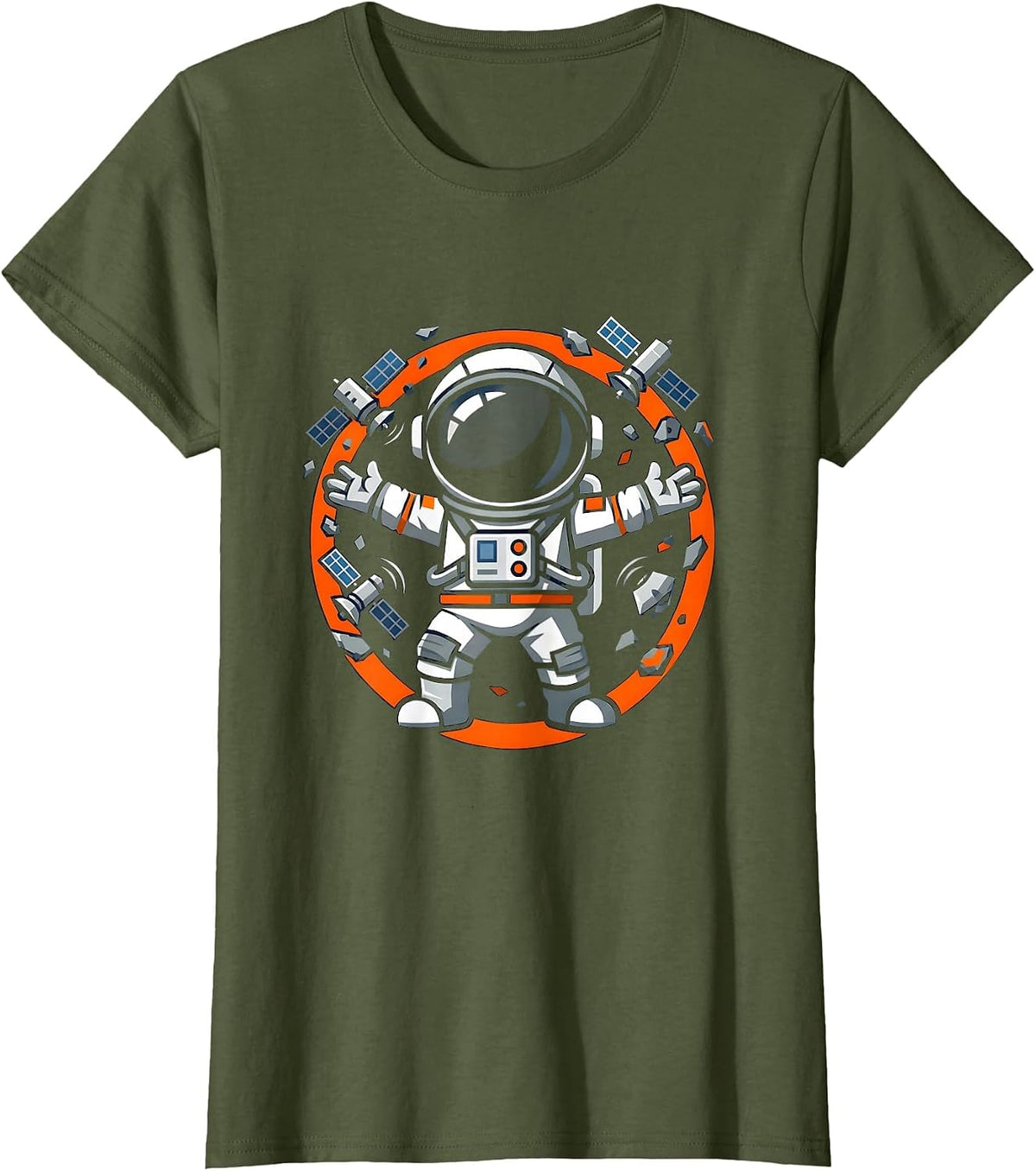 Women's Chaos Coordinator Astronaut Space Debris Design T-Shirt - Olive Green