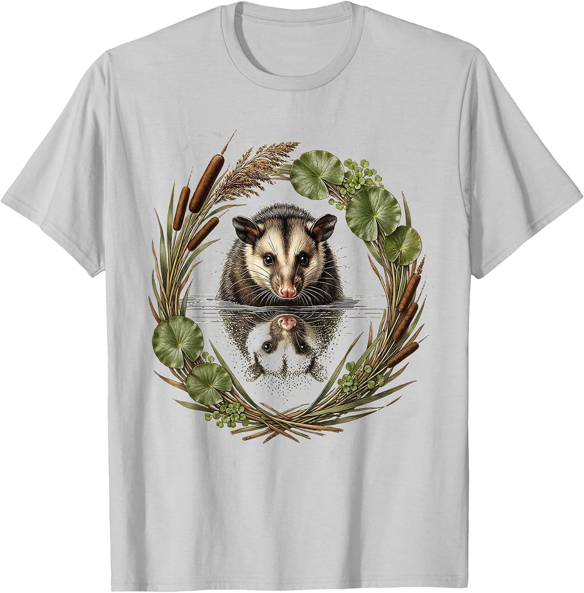 Men's Opossum Swimming Through Murky Swamp Waters T-Shirt - Silver Grey