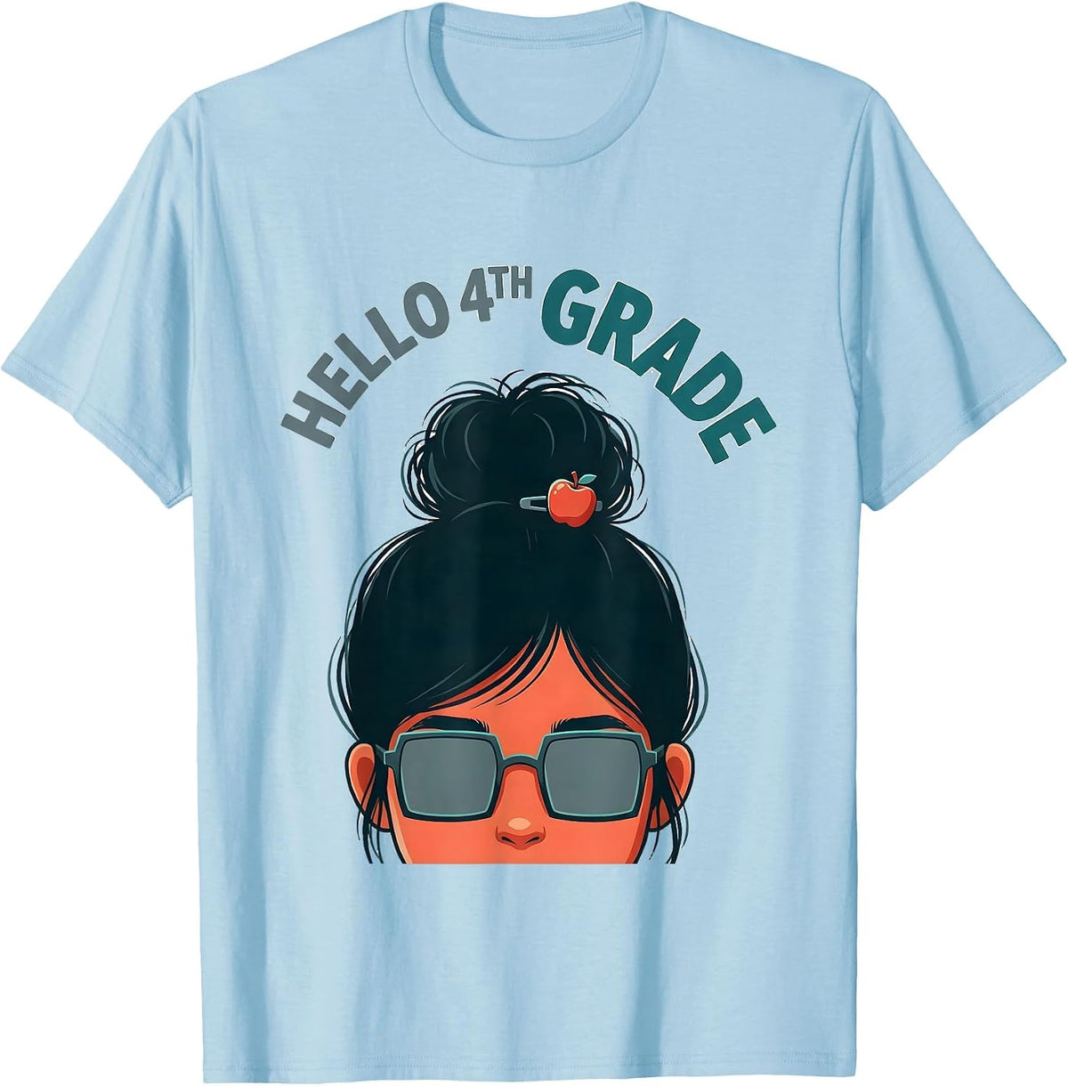 Men's Hello 4th Grade Messy Bun First Day of School Girls Teacher T-Shirt - Baby Blue
