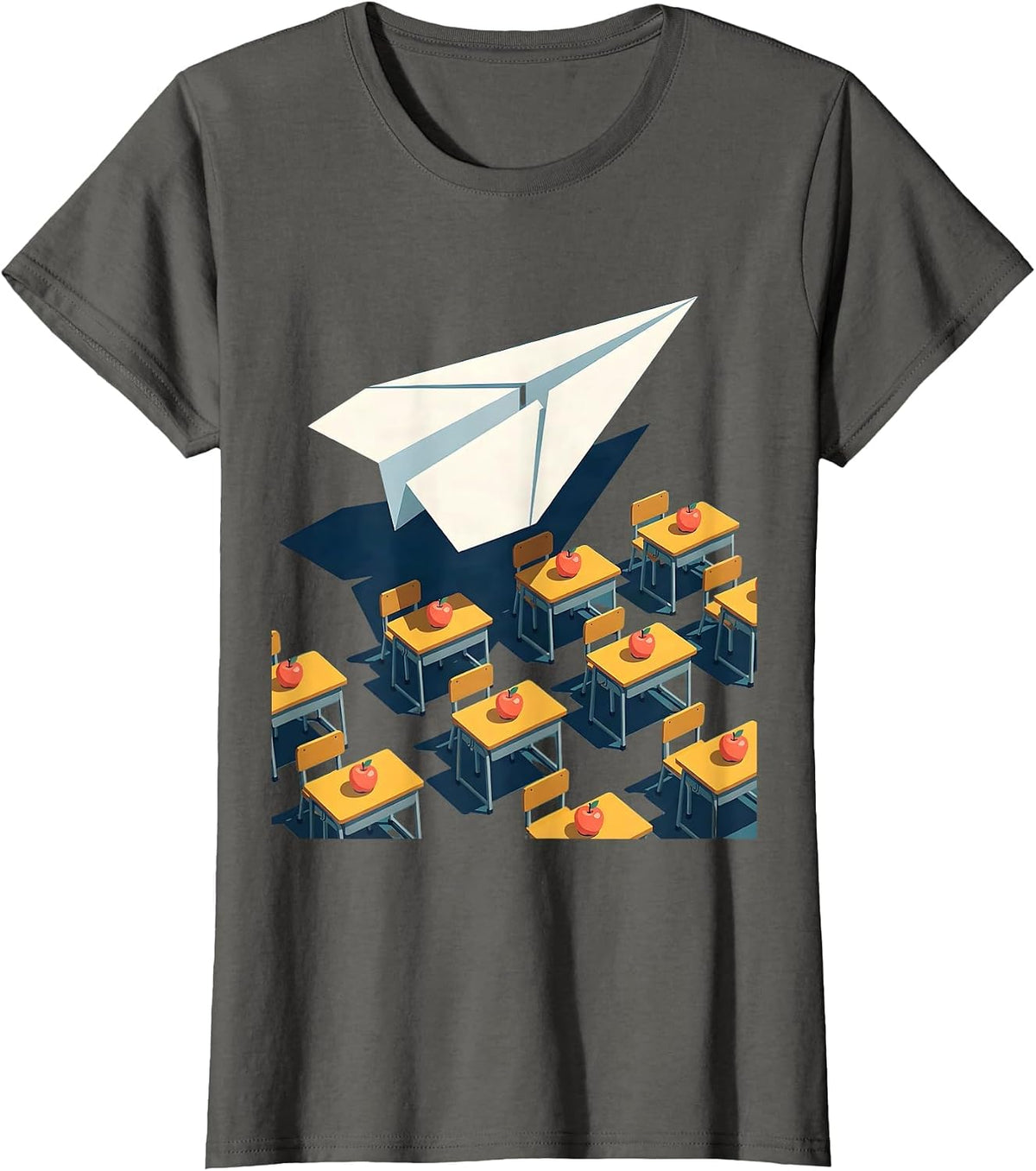 Women's First Grade Teacher Paper Airplane Classroom Art T-Shirt - Asphalt Grey