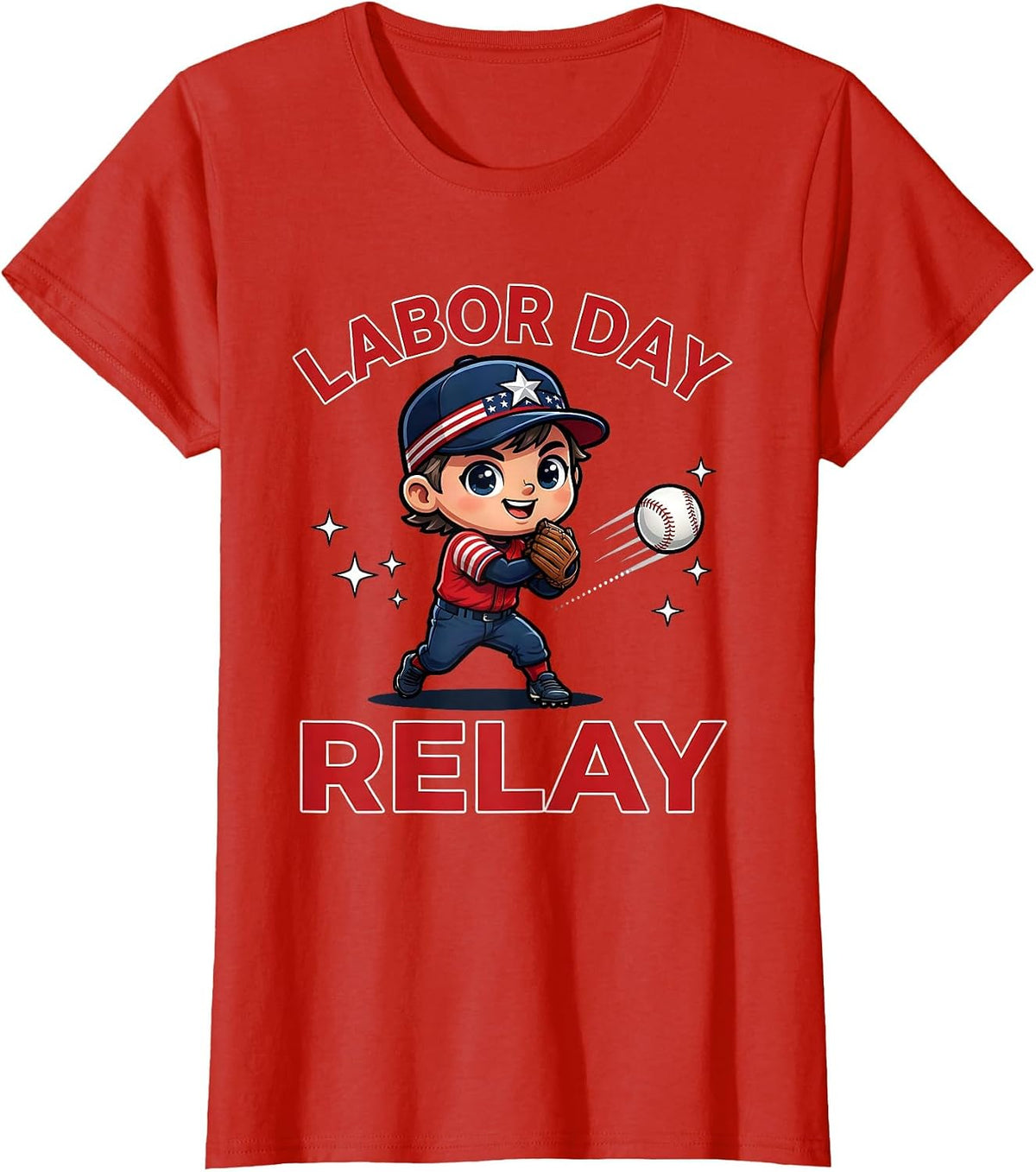 LABOR DAY RELAY Funny Baseball Player Holiday T-Shirt - Red