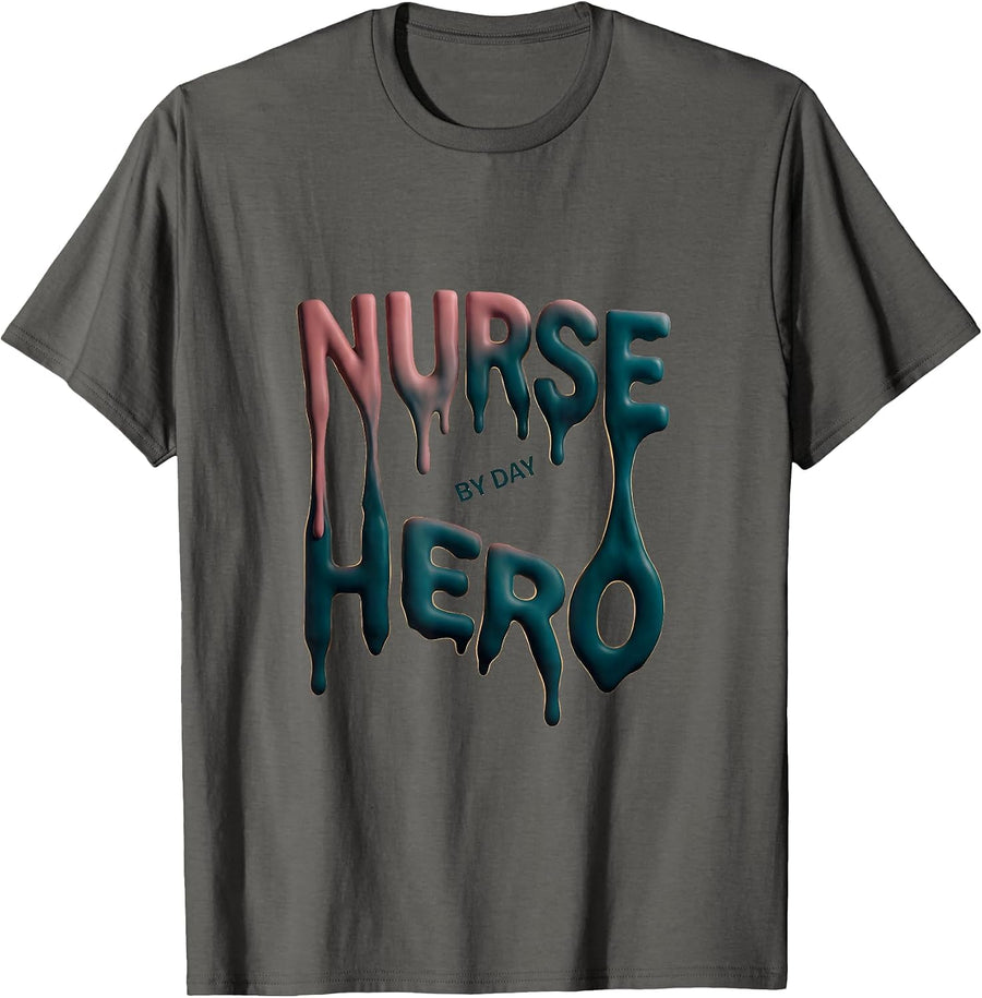 Nurse By Day Hero School Nurse Design T-Shirt - Asphalt Grey