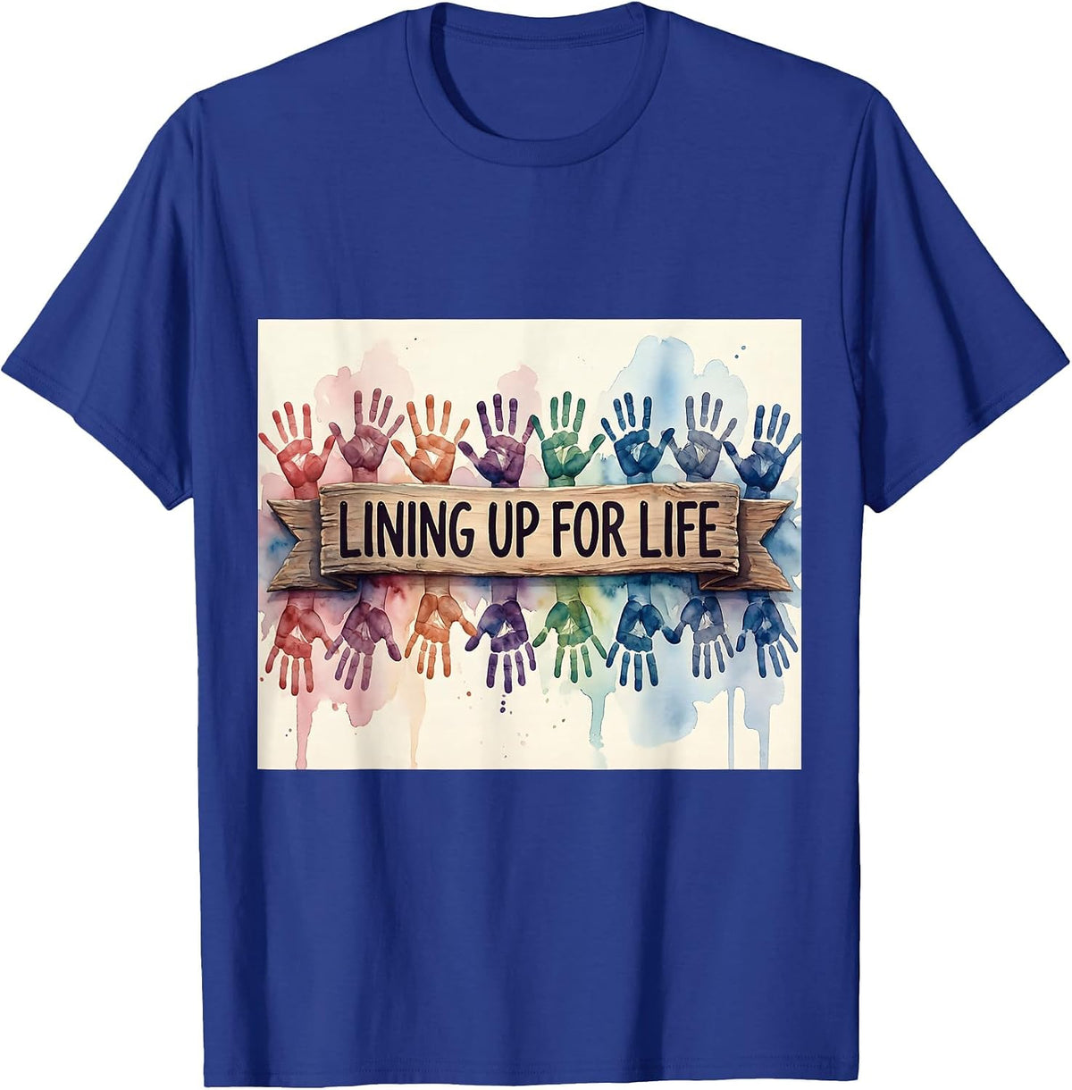 Lining Up for Life Preschool Teacher Design T-Shirt - Royal Blue