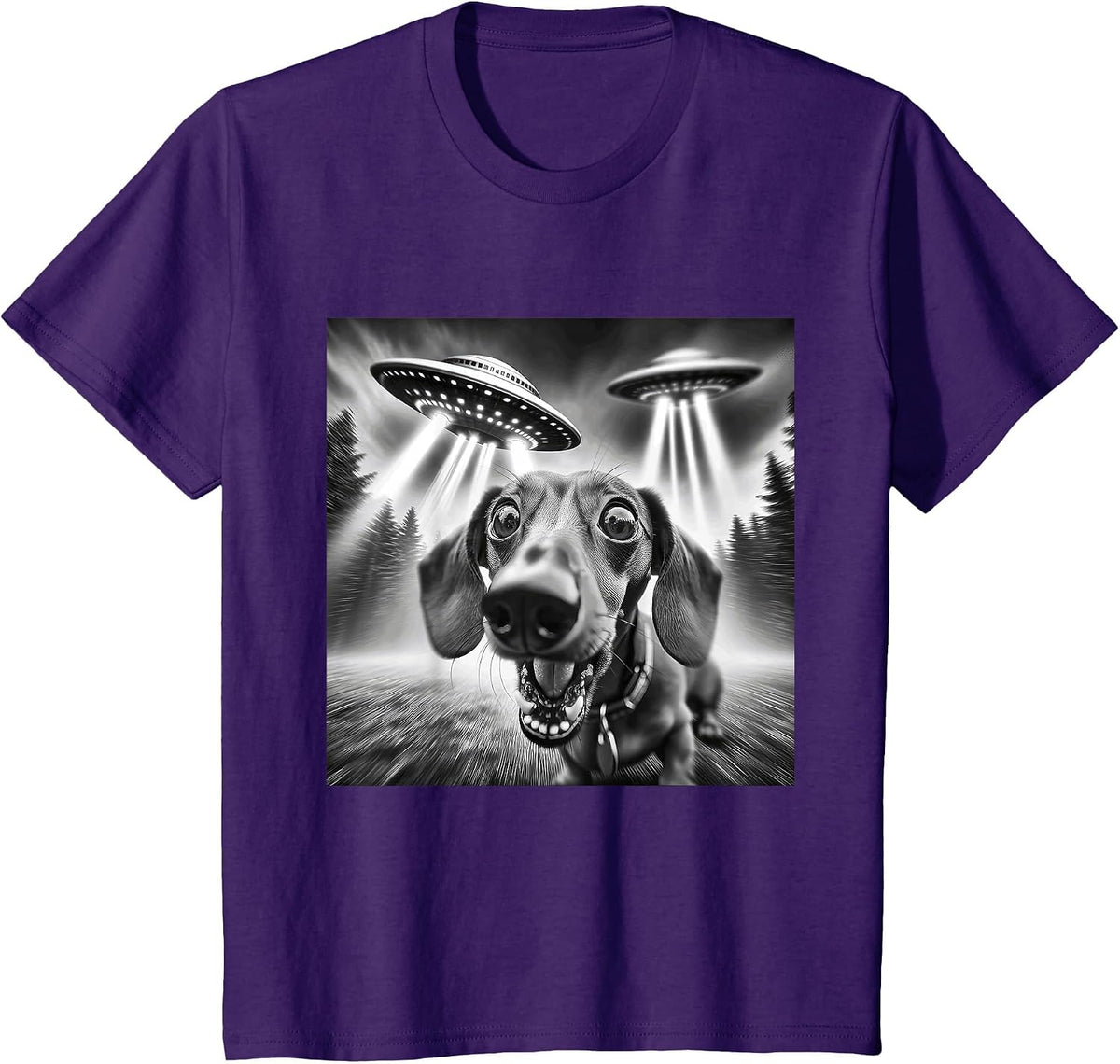 Funny Dachshund UFO Dachshund Graphic Men Women Kids T-Shirt - Purple