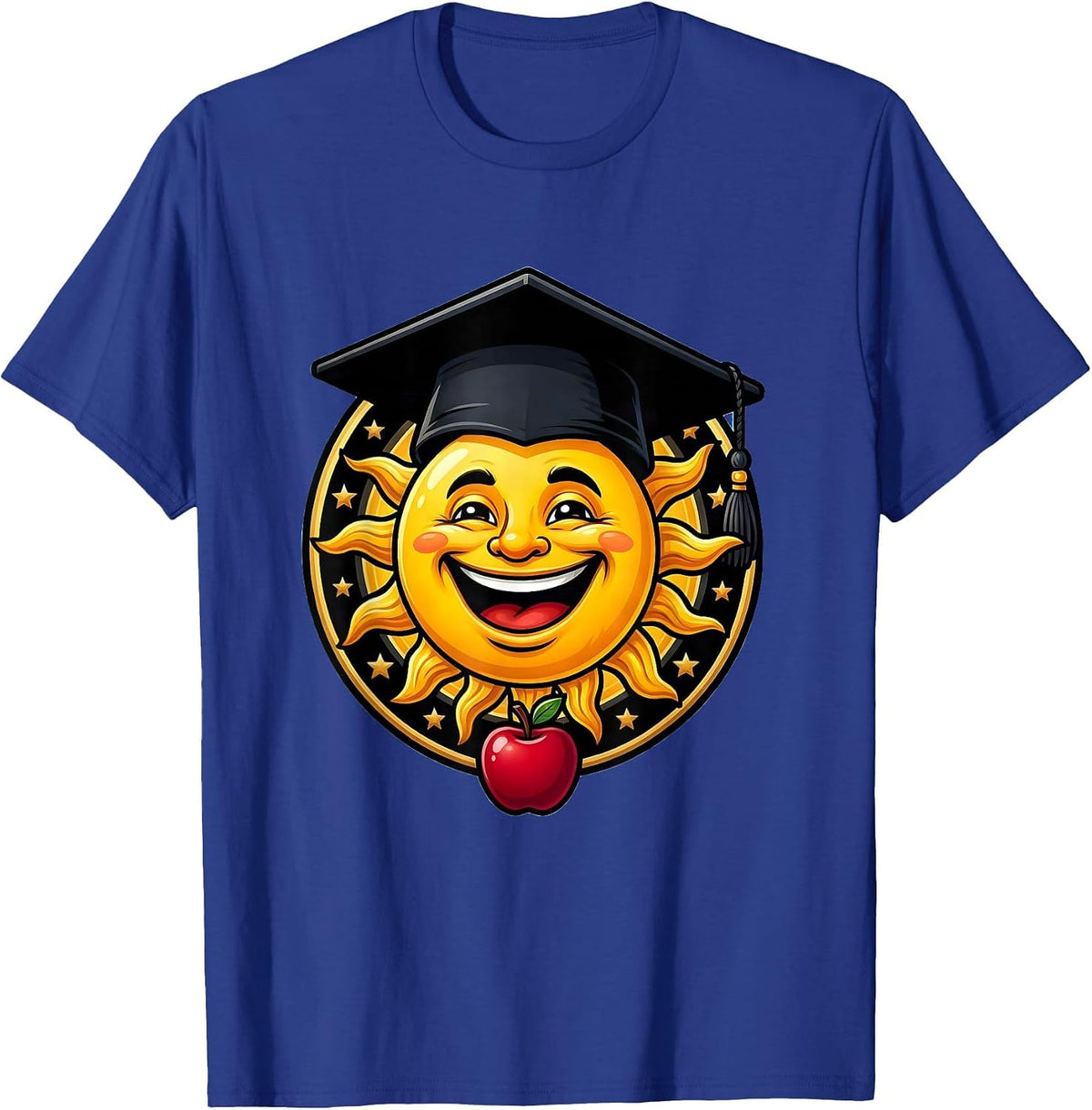 First Grade Teacher Smiling Sun Graduation Cap T-Shirt - Royal Blue