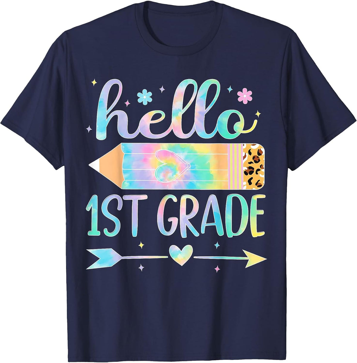 Tie Dye 1st Grade Back to School Hello First Grade Teacher T-Shirt - Navy Blue