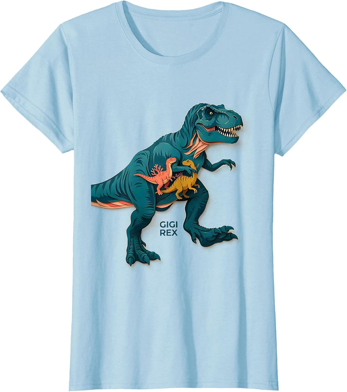 Women's Gigi Rex Funny Dinosaur Family Humor T-Rex Gift T-Shirt - Baby Blue