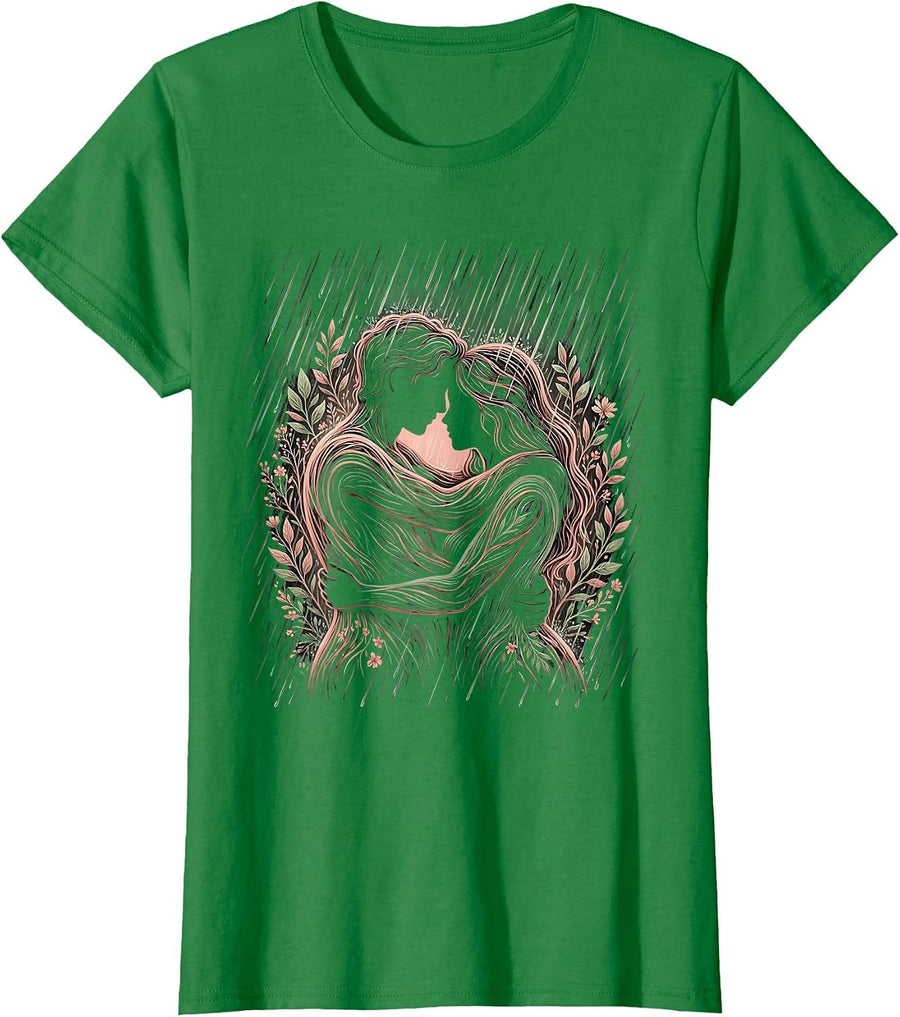 Women's Kindness in the Rain Hugging Figures Illustration T-Shirt - Kelly Green
