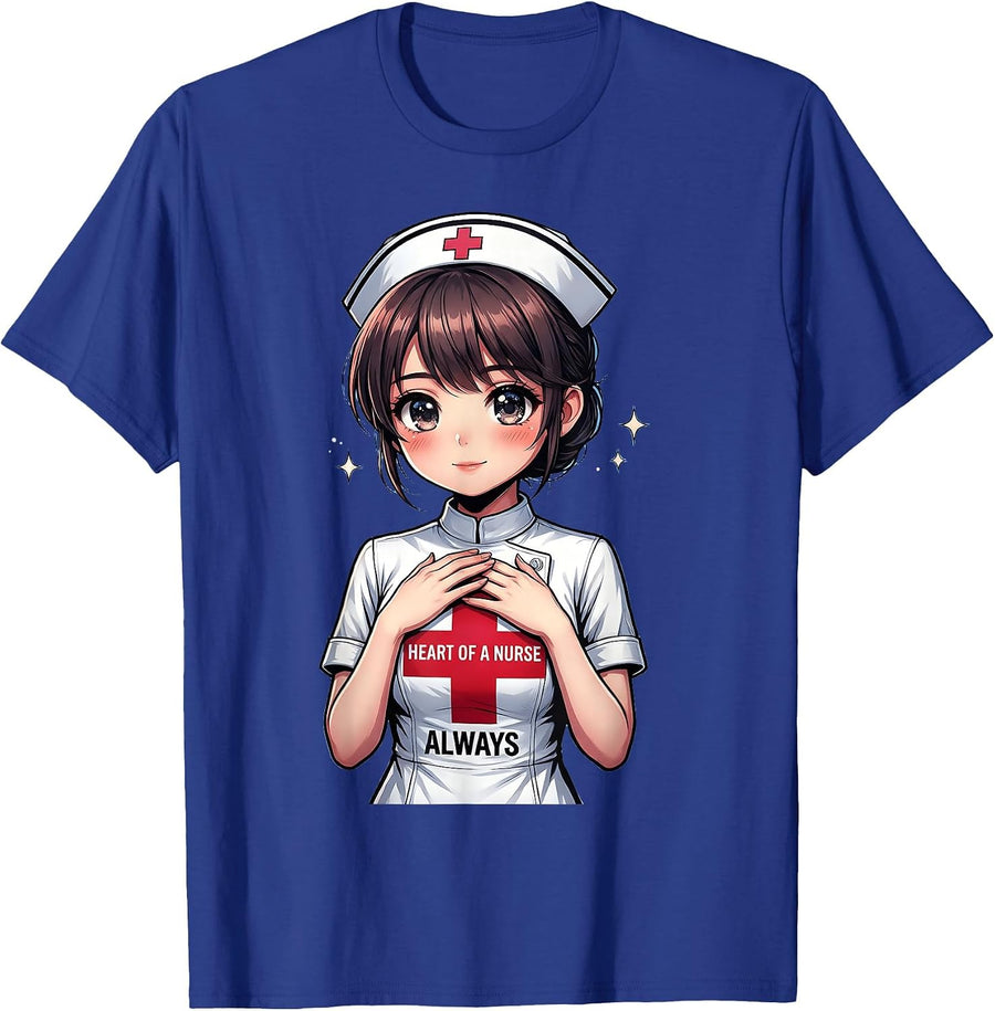 Heart of a Nurse Always School Nurse Design T-Shirt - Royal Blue