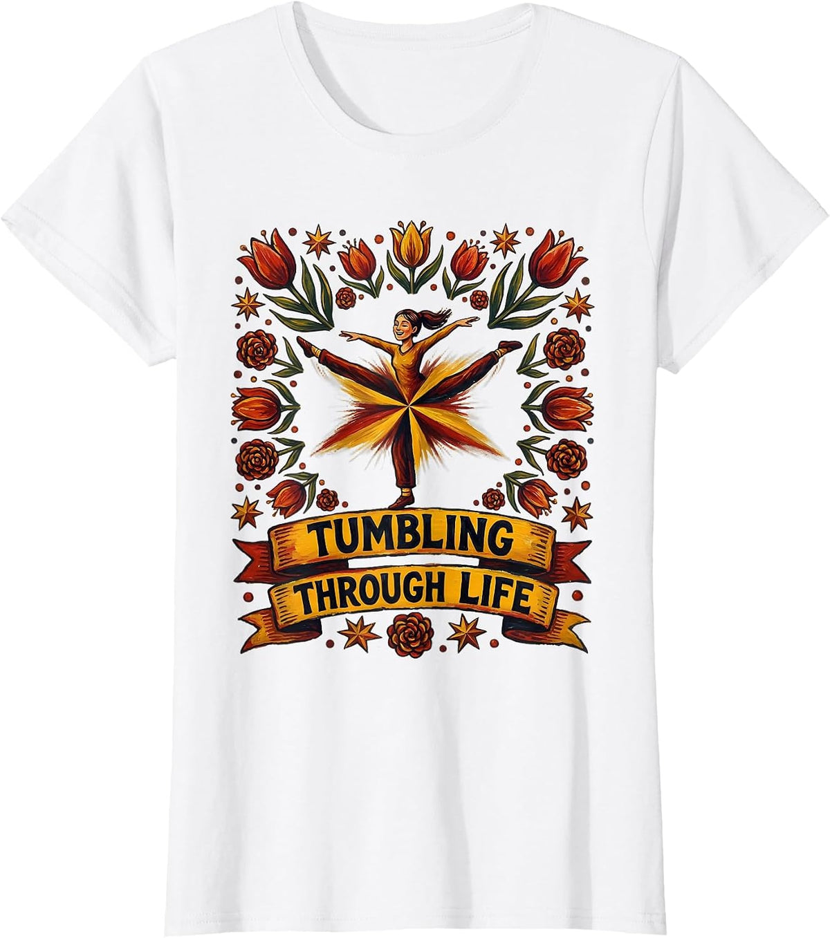 Tumbling Through Life Cartwheel Gymnastics Design T-Shirt - White