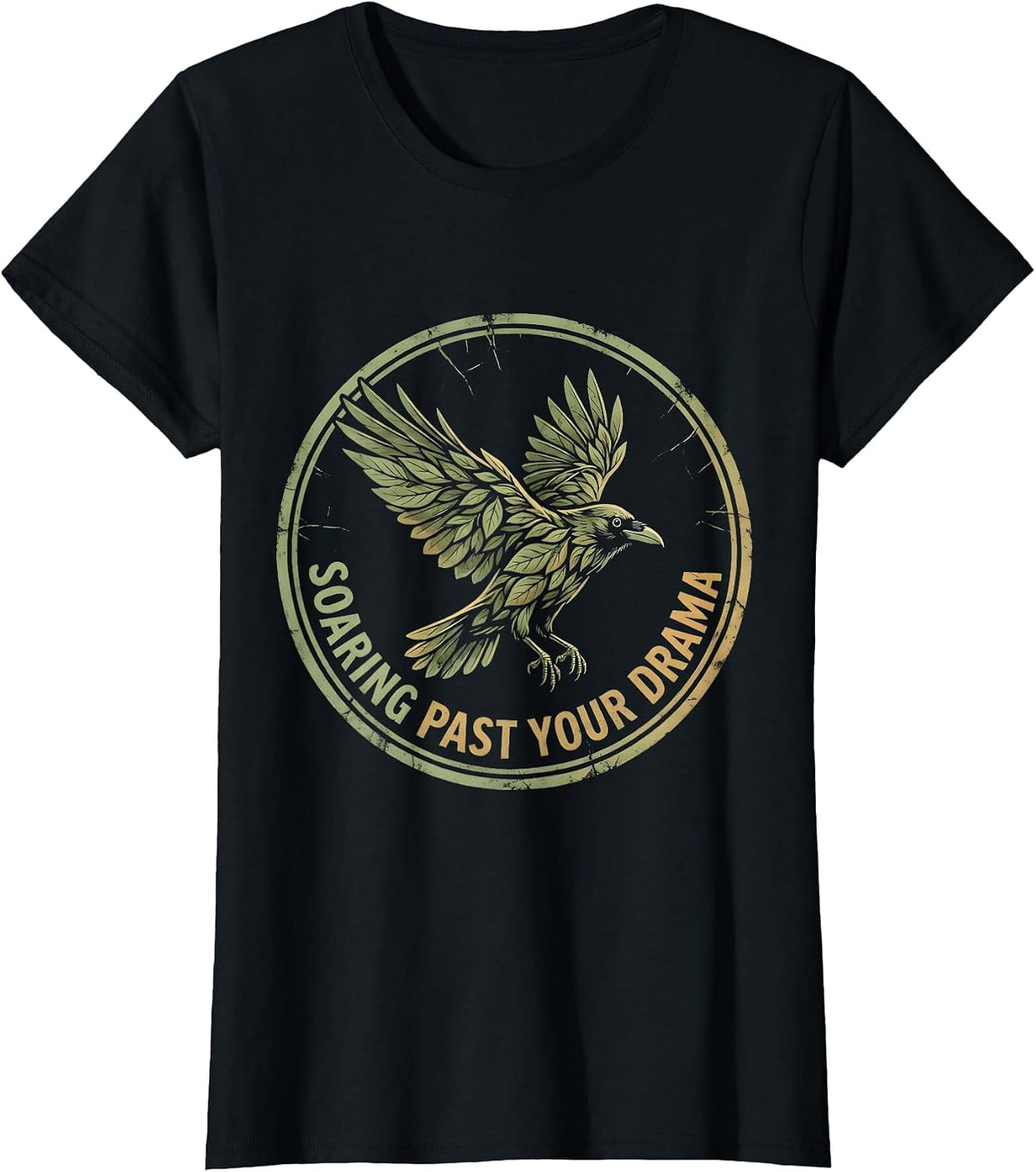 Soaring Past Your Drama Crow Graphic Design T-Shirt - Black