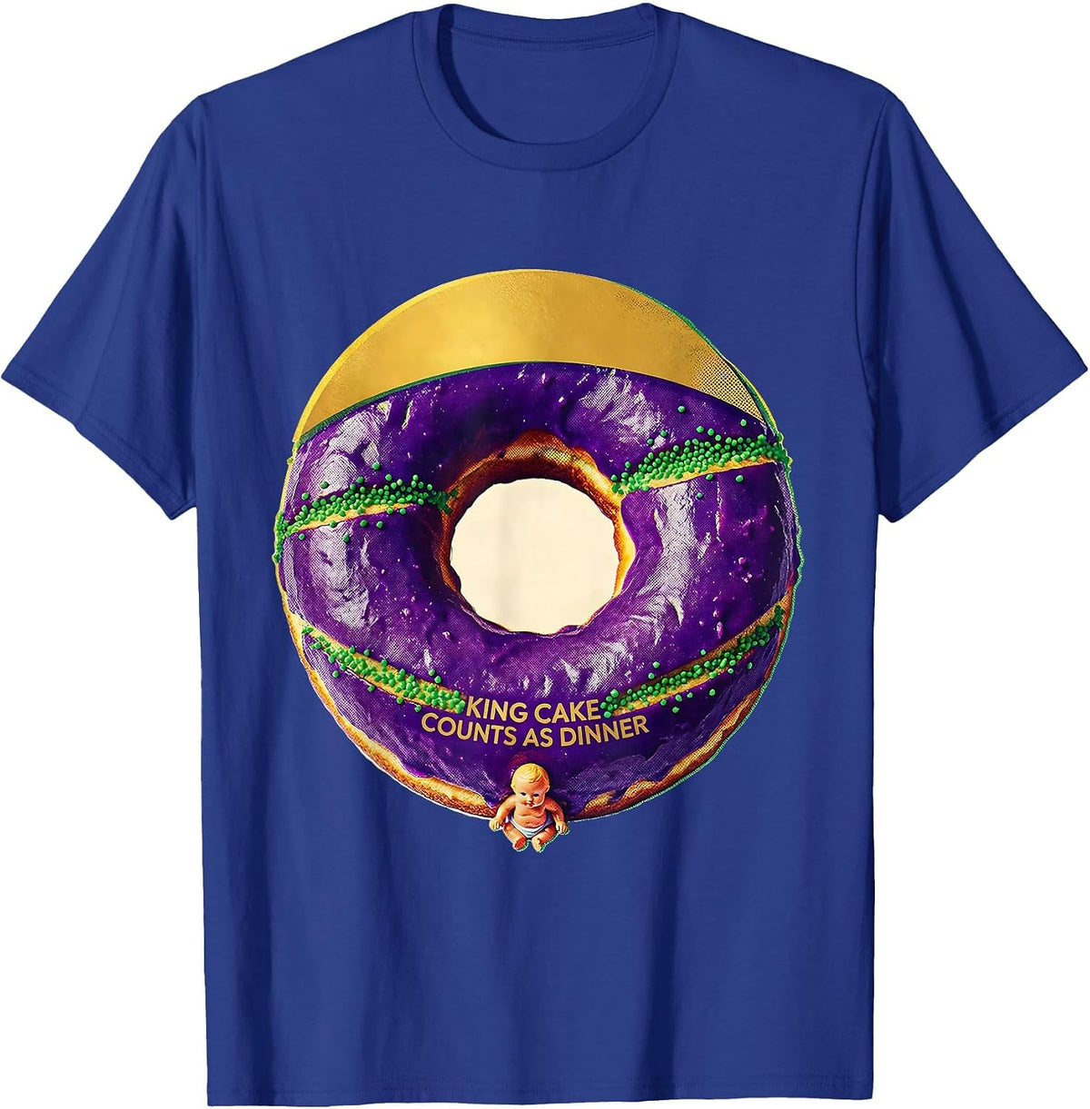 Men's King Cake Counts As Dinner Mardi Gras Party Humor T-Shirt - Royal Blue