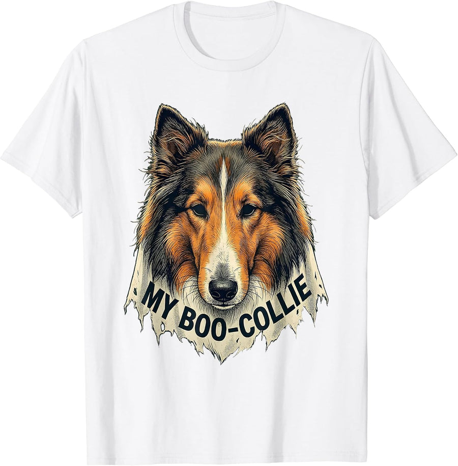 Men's My Boo-Collie Funny Ghost Dog Halloween Costume Humor T-Shirt - White