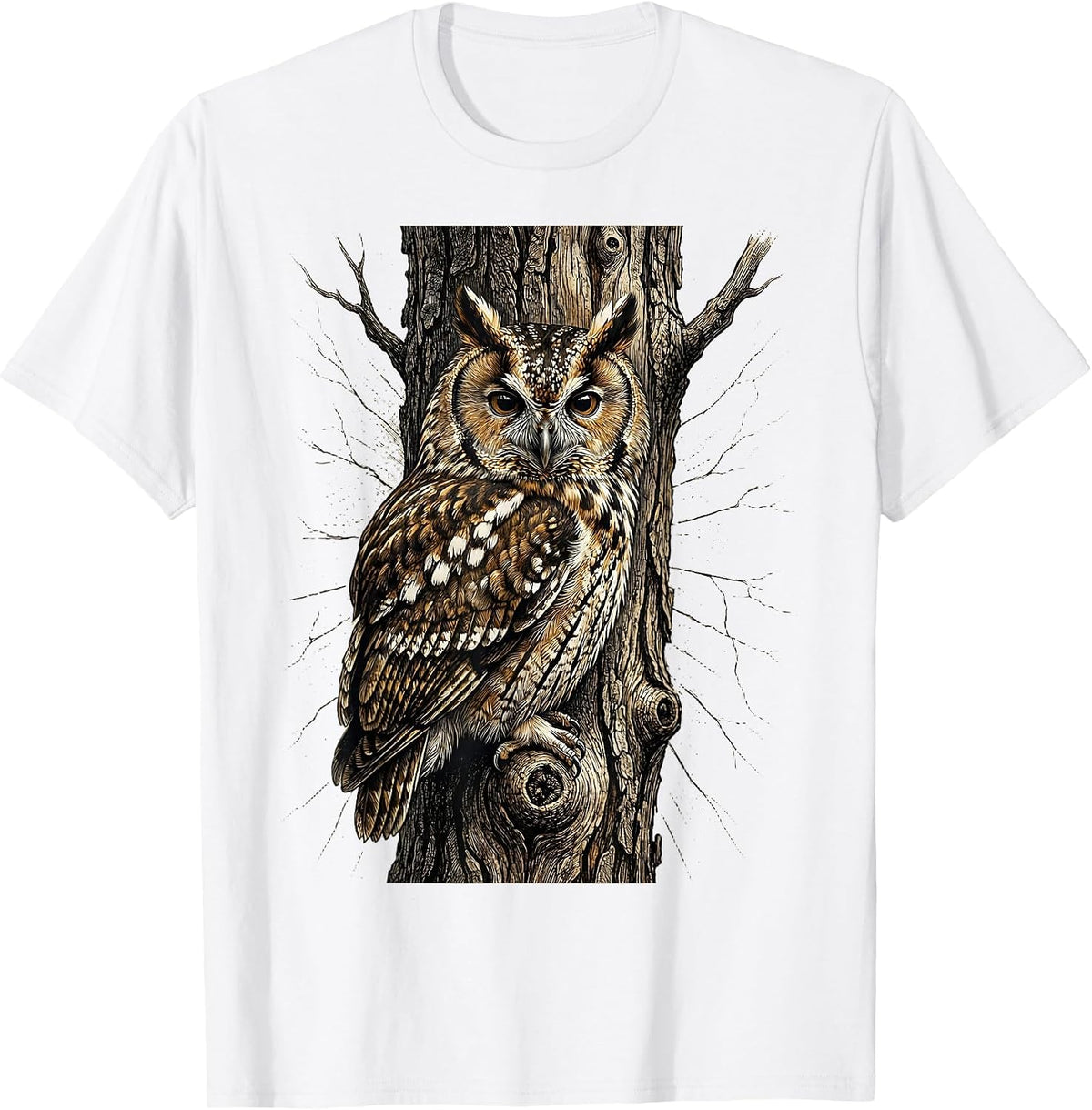Men's Camouflaged Eastern Screech Owl Vintage Bird Lover Humor T-Shirt - White