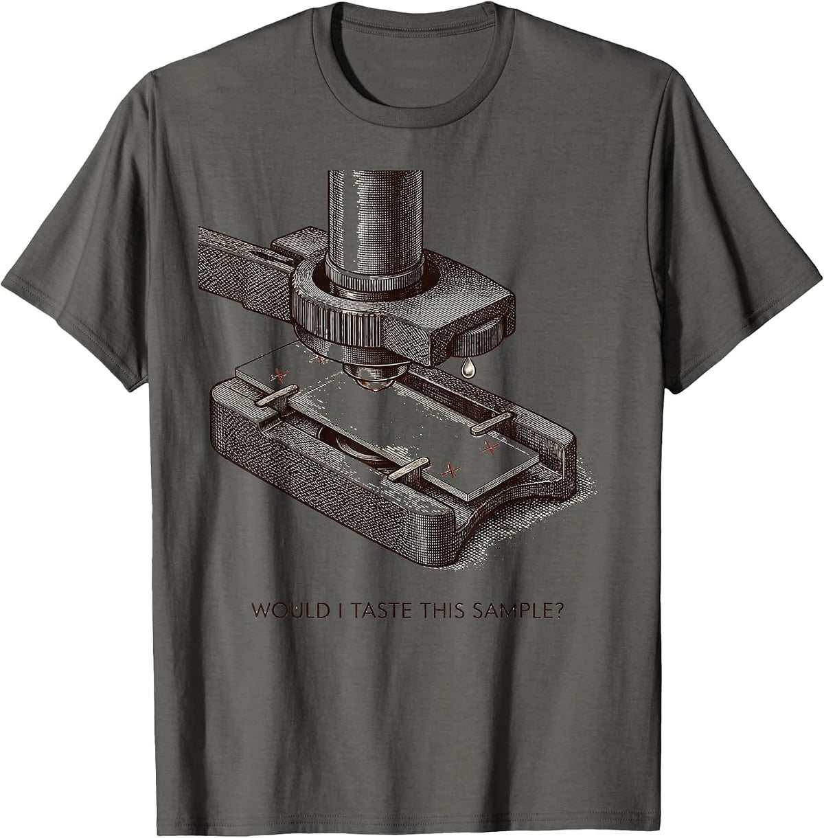 Would I Taste This Sample? Funny Science Teacher Chemistry T-Shirt - Asphalt Grey