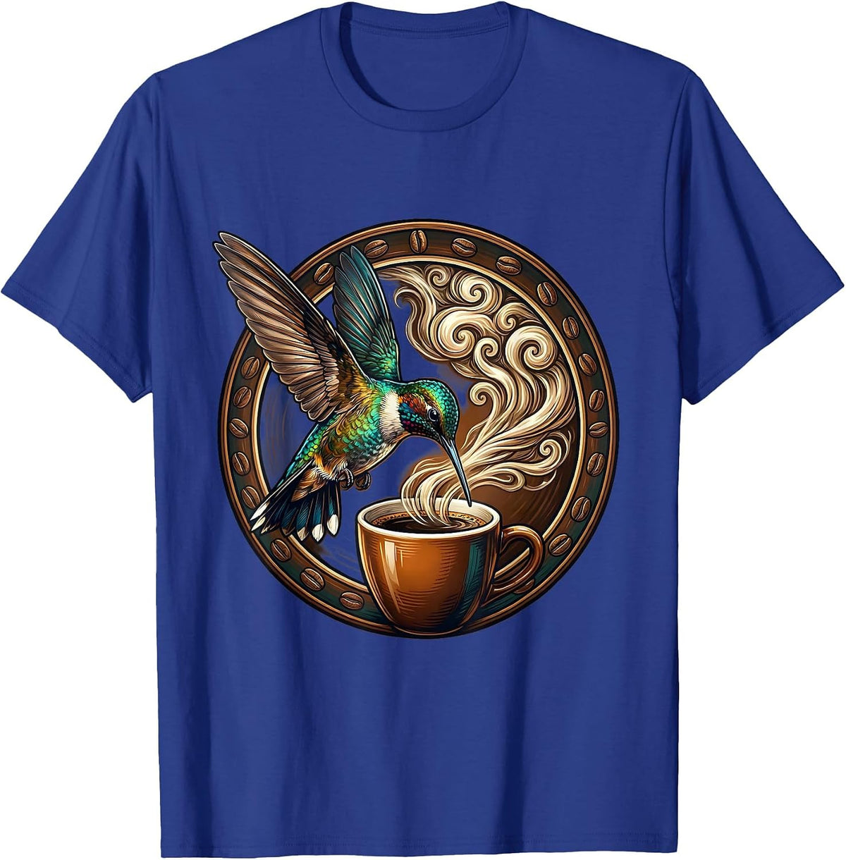 Hummingbird Espresso Coffee Lover Graphic Tee T-Shirt - Royal Blue