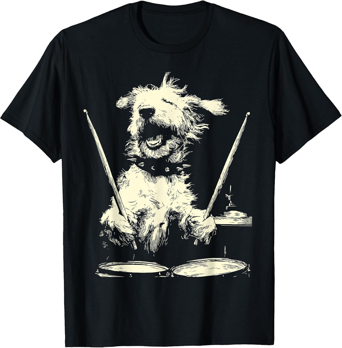Goldendoodle Playing Drums Funny Musician Dog Drummer Punk T-Shirt - Black