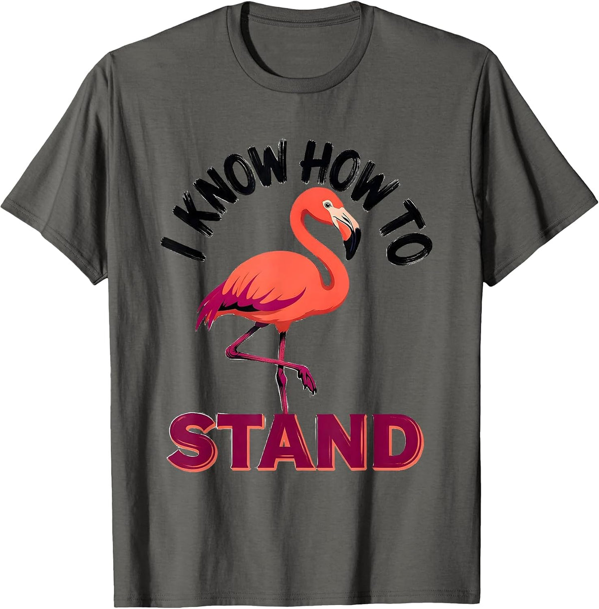 I Know How To Stand Funny Flamingo Animal Humor Sign Painter T-Shirt - Asphalt Grey