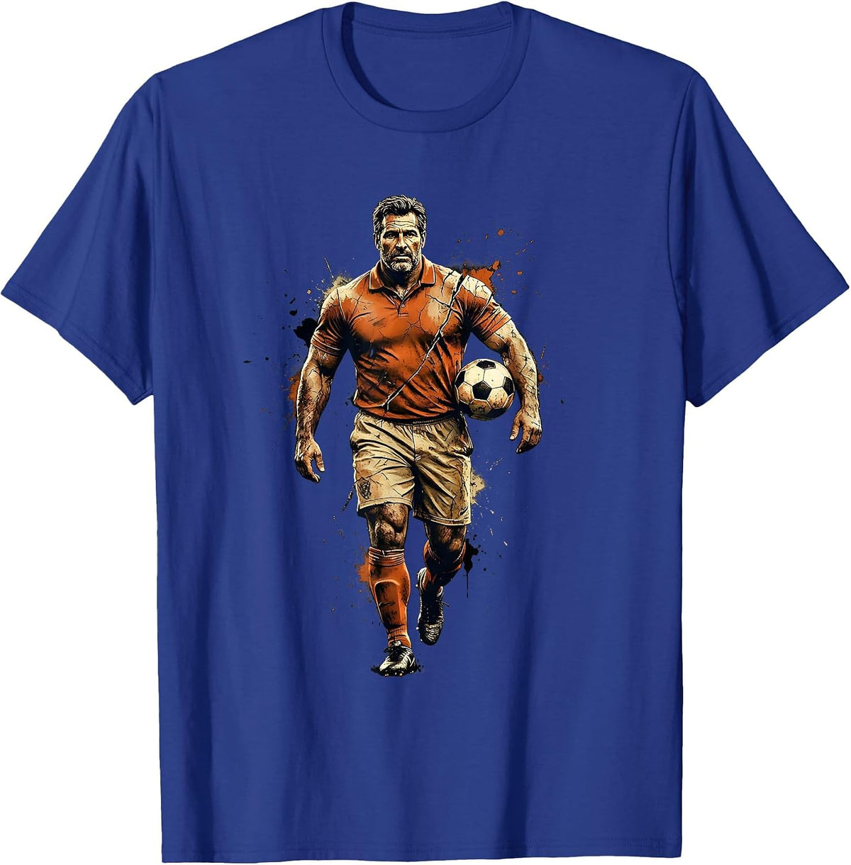 Men's Soccer Dad Carrying Ball Graphic Illustration T-Shirt - Royal Blue