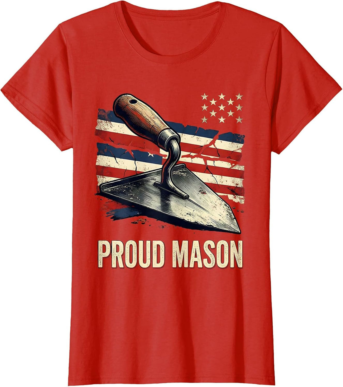 Women's Proud Mason Distressed American Flag Bricklayer T-Shirt - Red