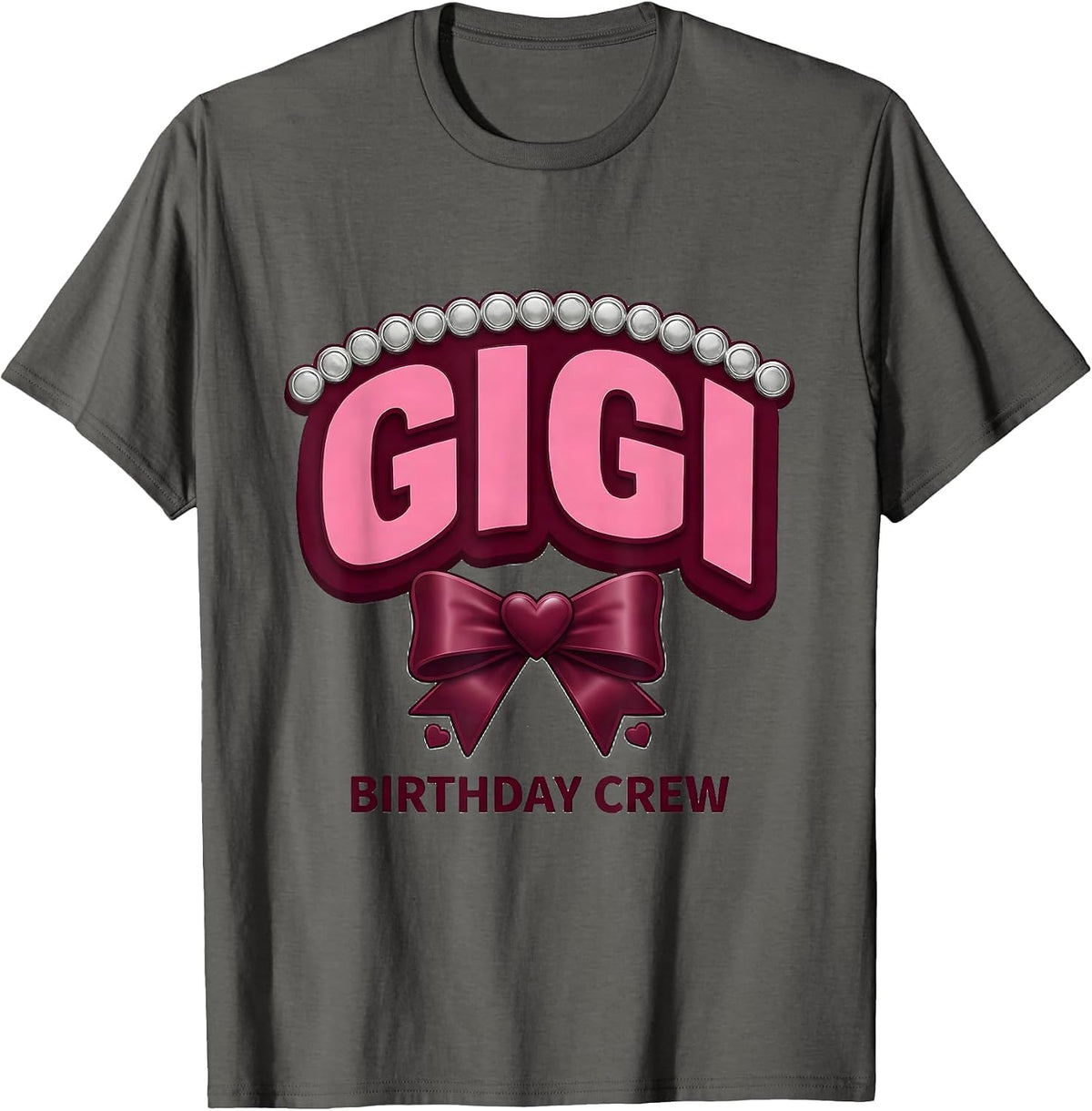 Gigi Birthday Crew Sparkle Varsity Family Matching Bow T-Shirt - Asphalt Grey