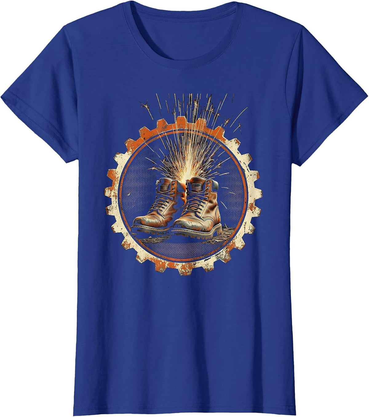Women's Welder Sparks Steel Boots Graphic Design T-Shirt - Royal Blue