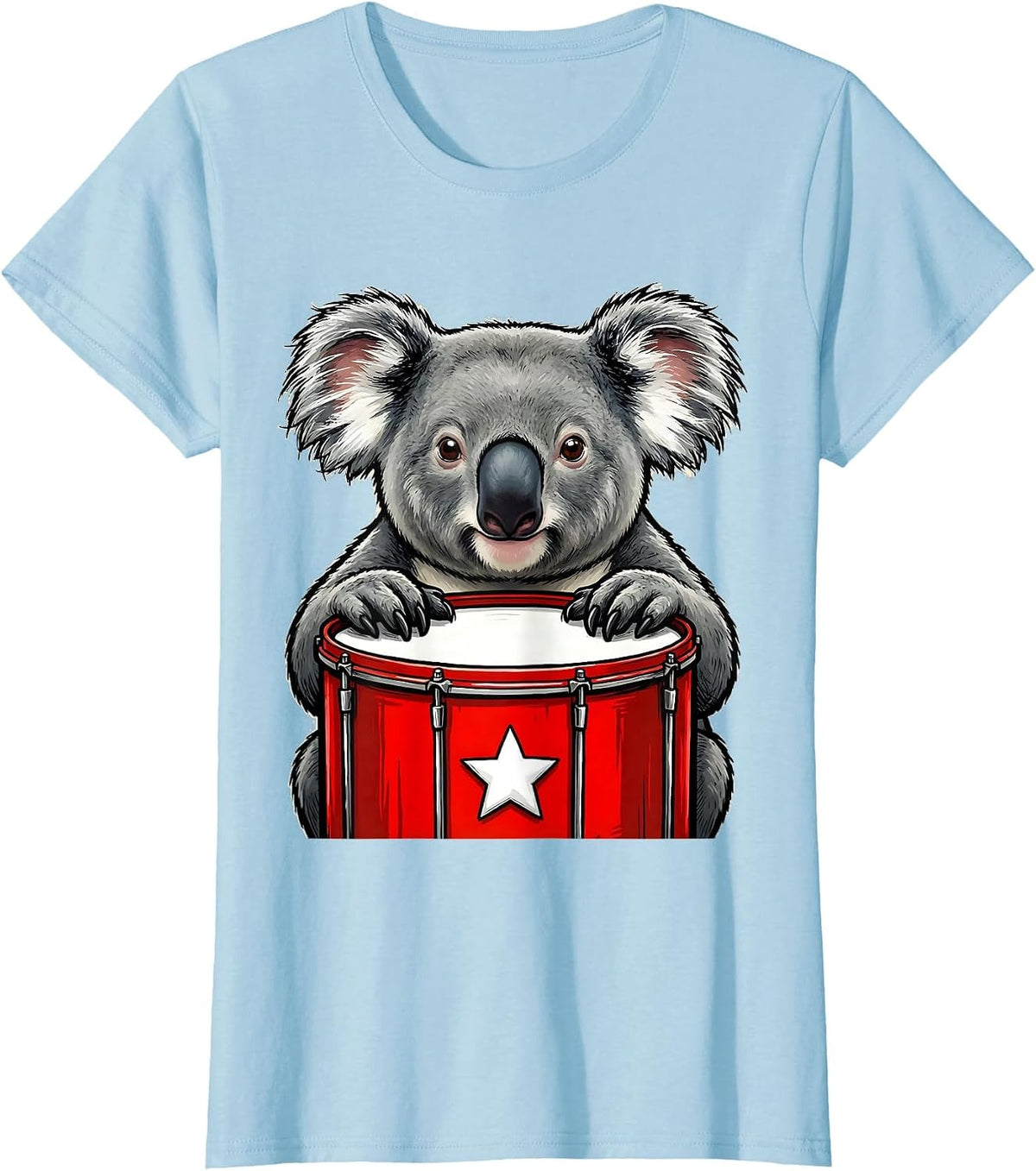 Women's Rounded Koala Red Christmas Drum Funny Animal Lover Gift T-Shirt - Baby Blue