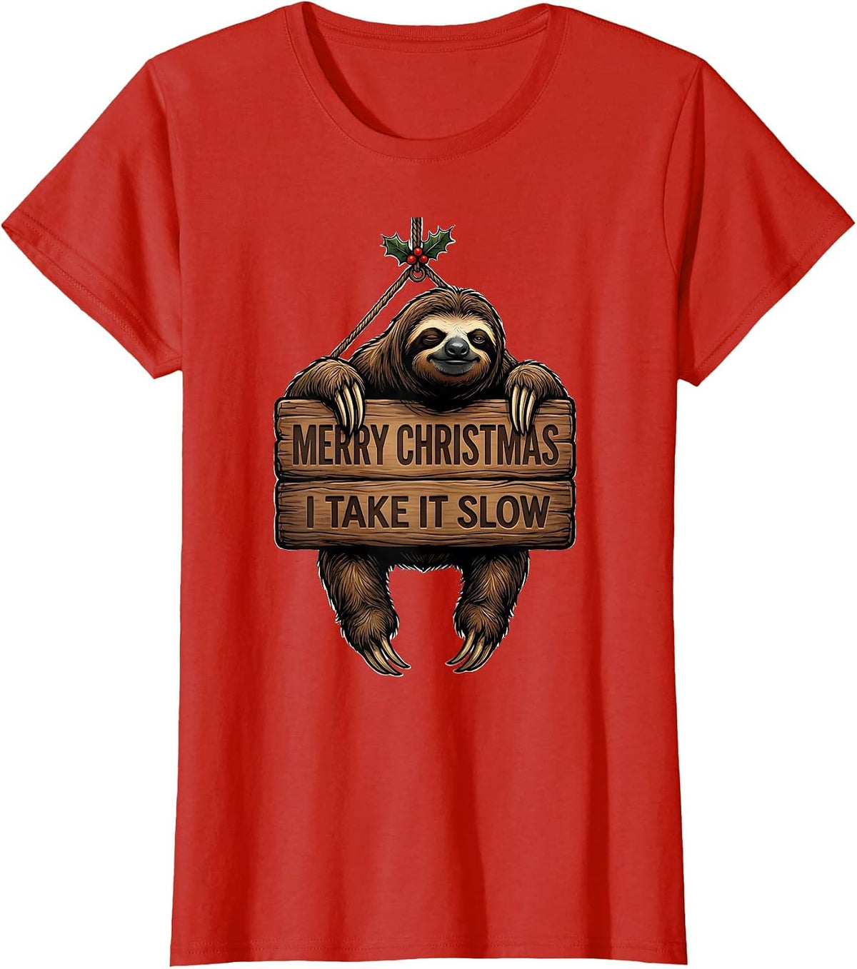 Merry Christmas, I Take It Slow Funny Sloth Lover Gift T-Shirt - Red
