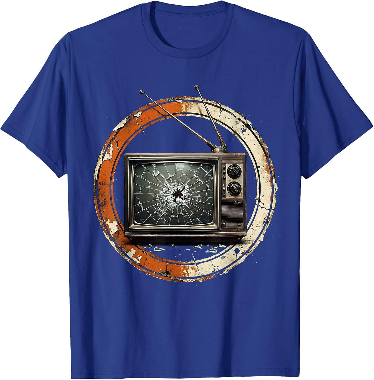 Vintage Smashed TV Grunge Retro Art Design T-Shirt - Royal Blue
