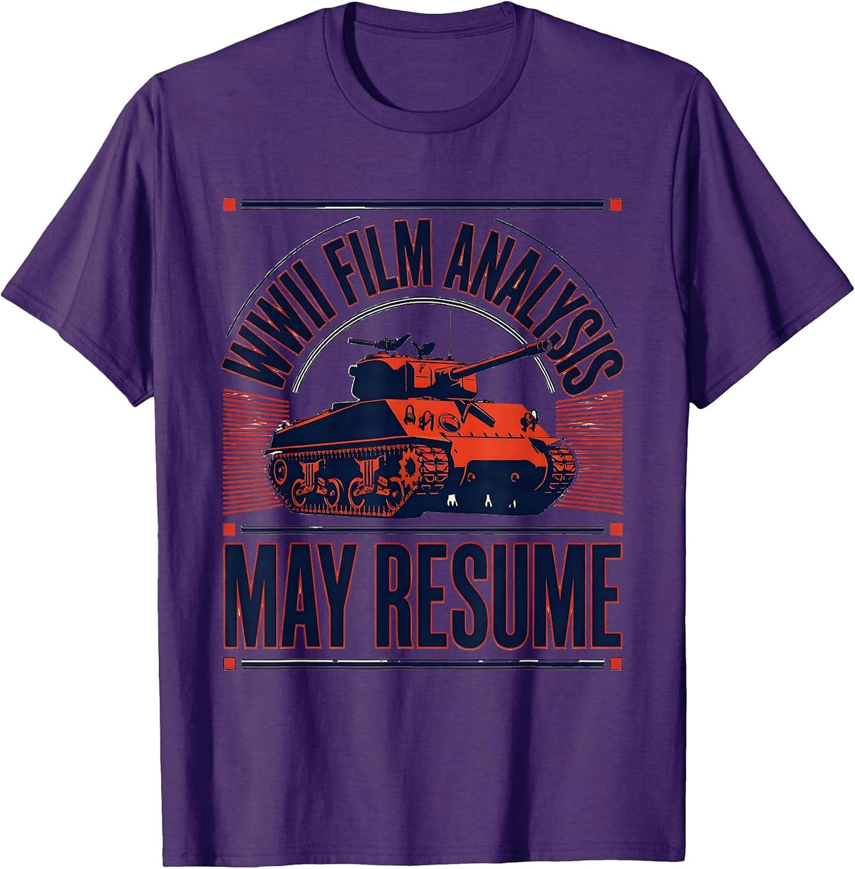 Men's WWII Film Analysis May Resume Retro World War Two History T-Shirt - Purple