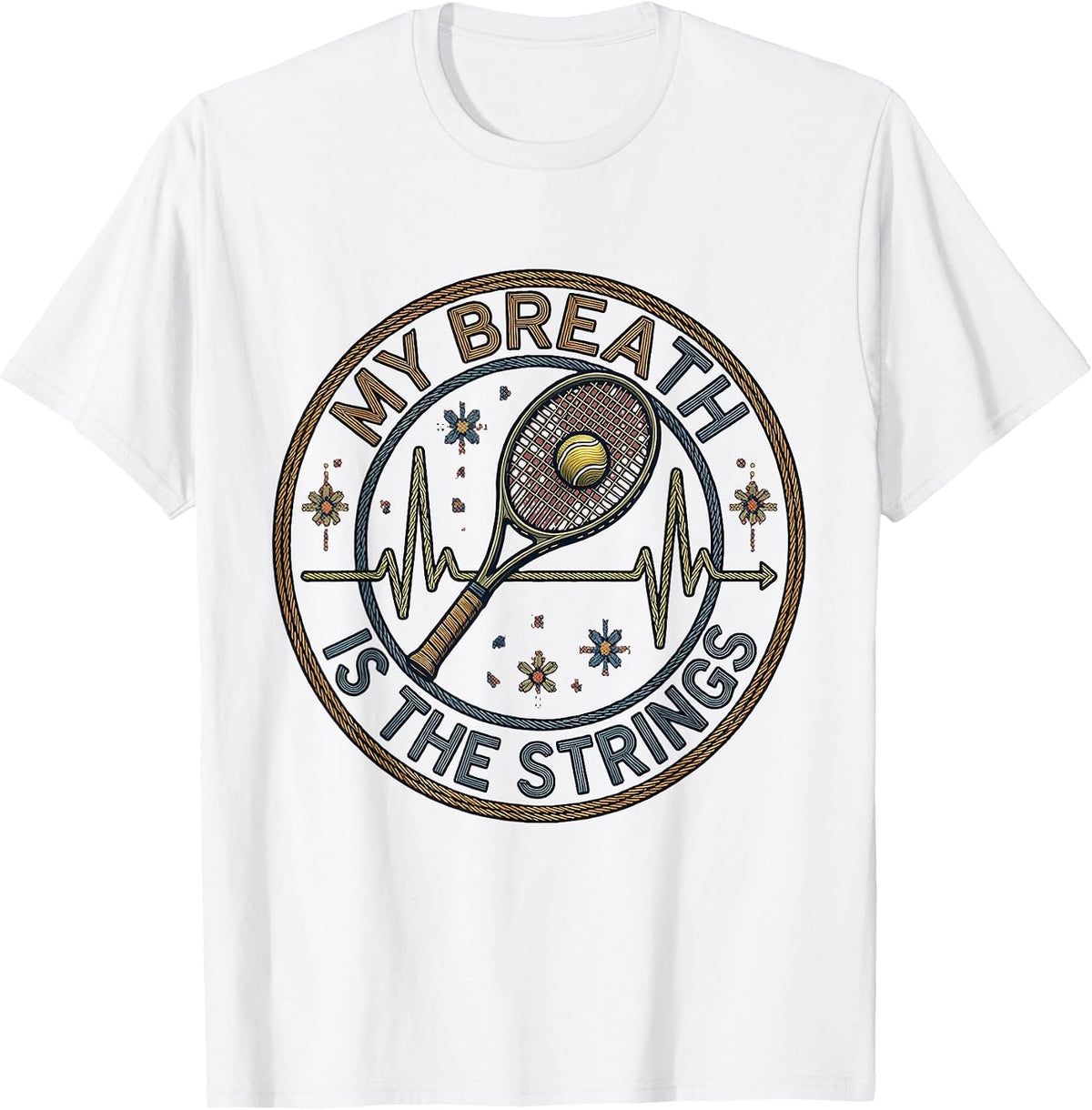 Men's My Breath Is The Strings Contemporary Tapestry Tennis Lover T-Shirt - White