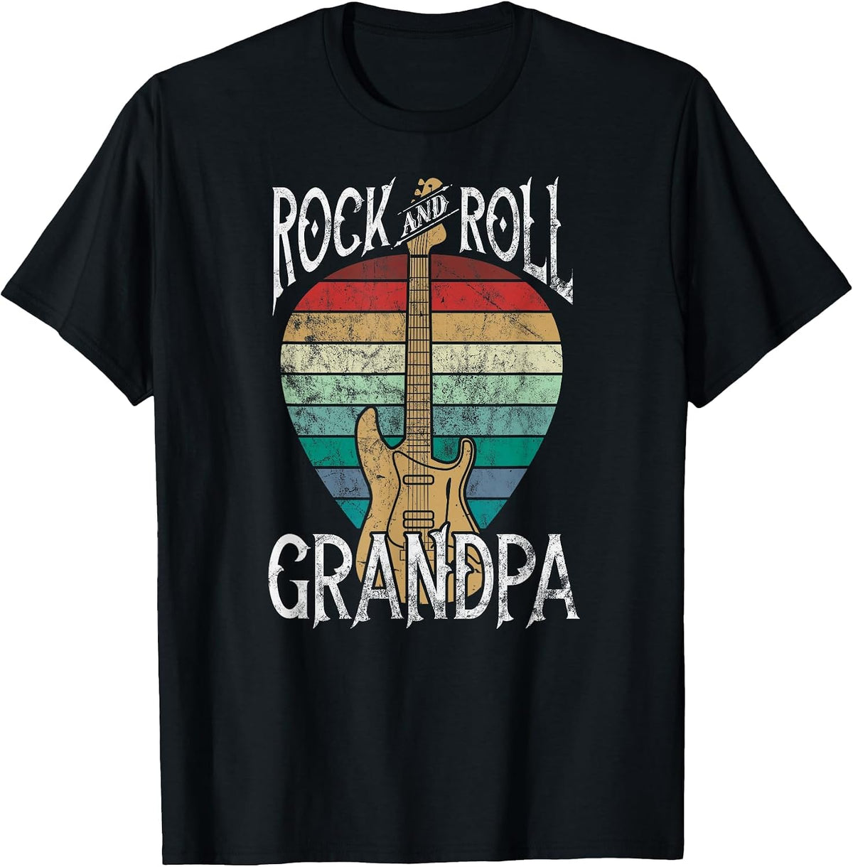Rock n Roll Grandpa Vintage Guitar Player Music Lover T-Shirt - Black