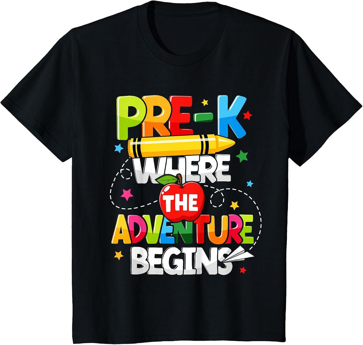 Pre-K Where The Adventure Begins Back to School Teacher T-Shirt - Black