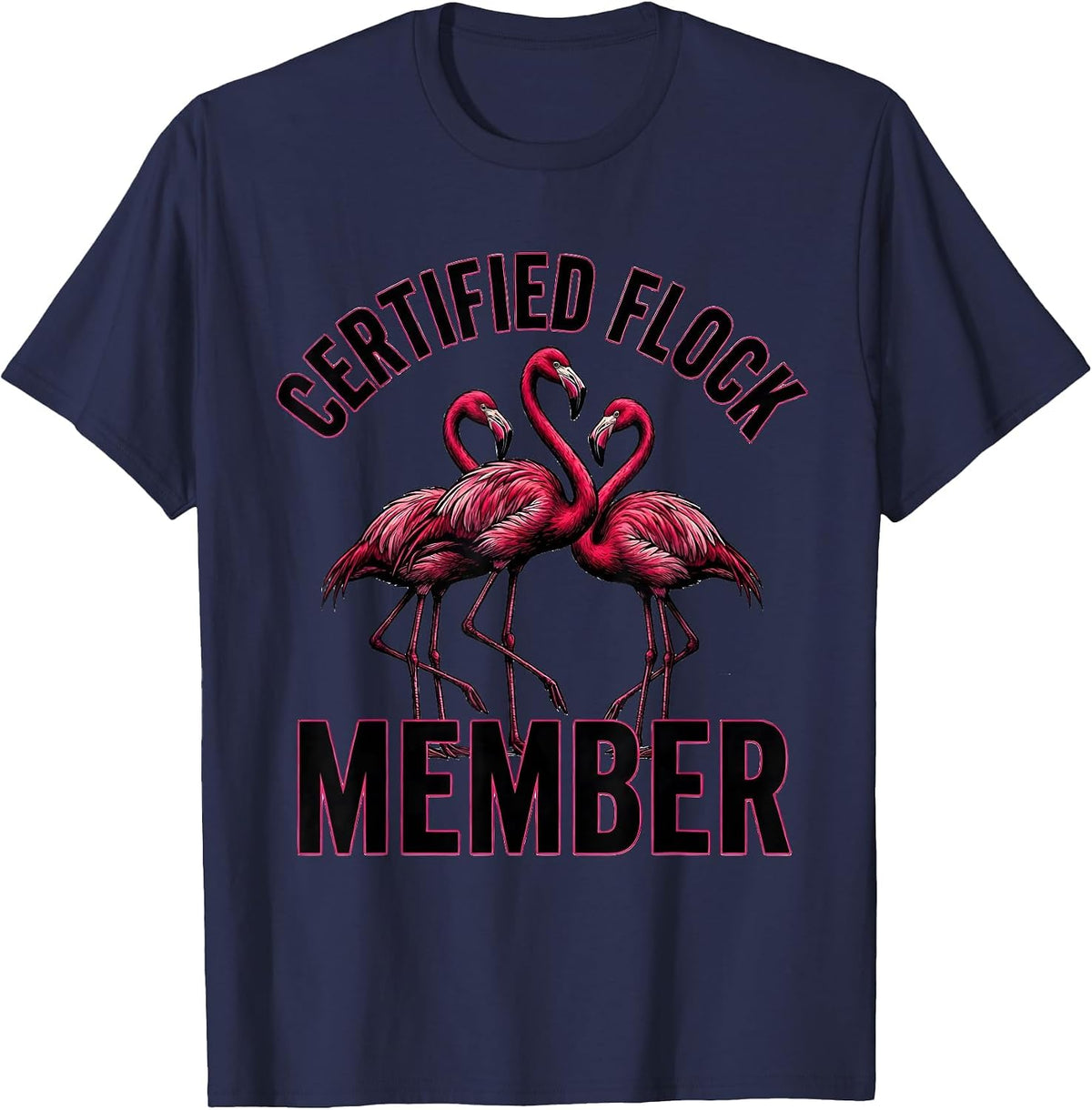 Men's Certified Flock Member Flamingo Lover Summer Vacation T-Shirt - Navy Blue