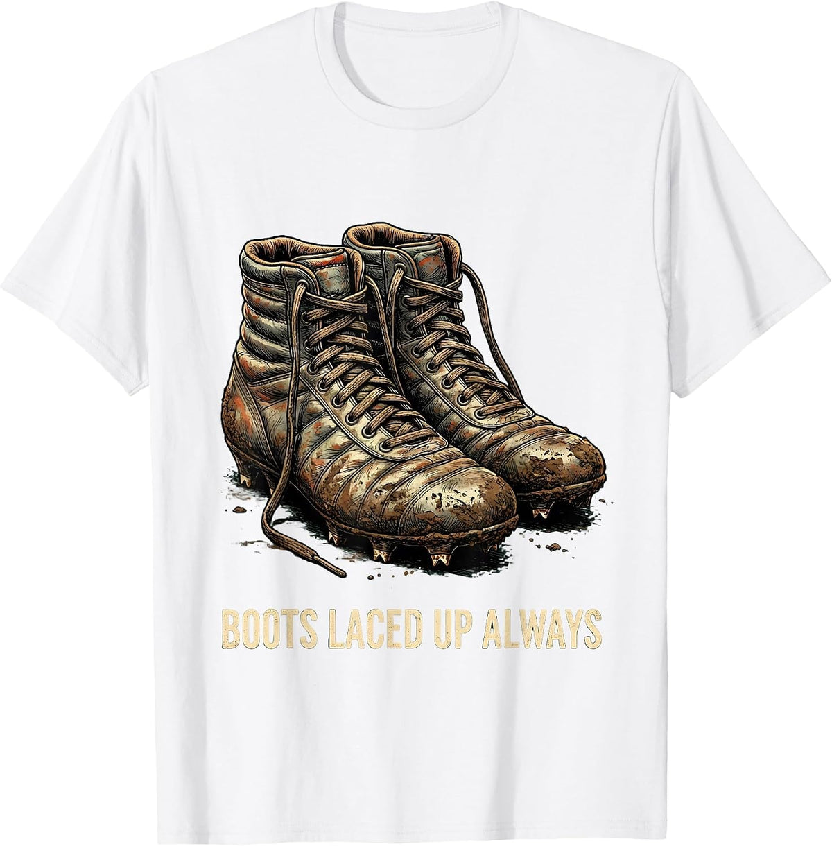 Men's Boots Laced Up Always Rugby Design T-Shirt - White