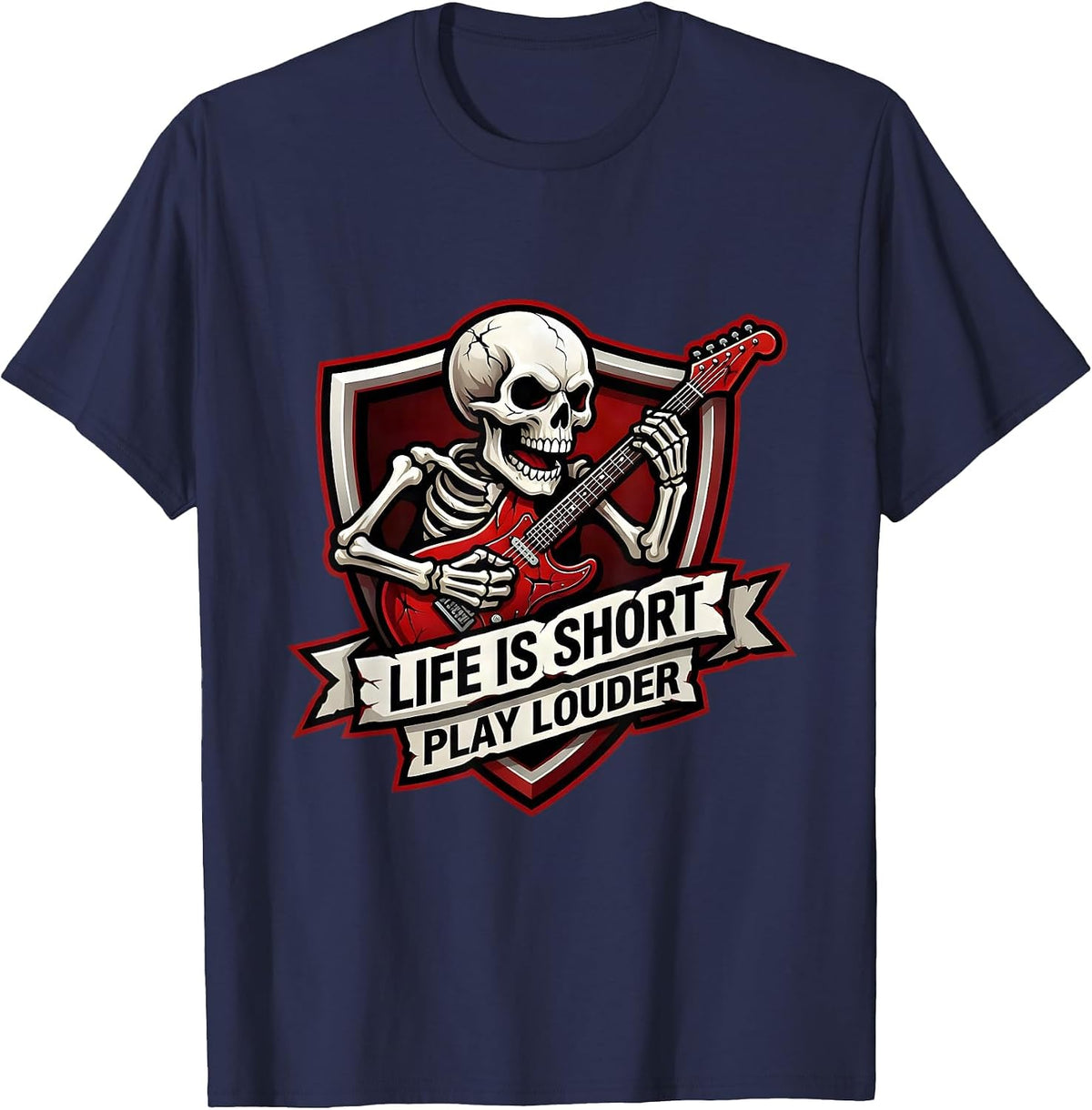 Men's Life Is Short Play Louder Death Metal Design T-Shirt - Navy Blue