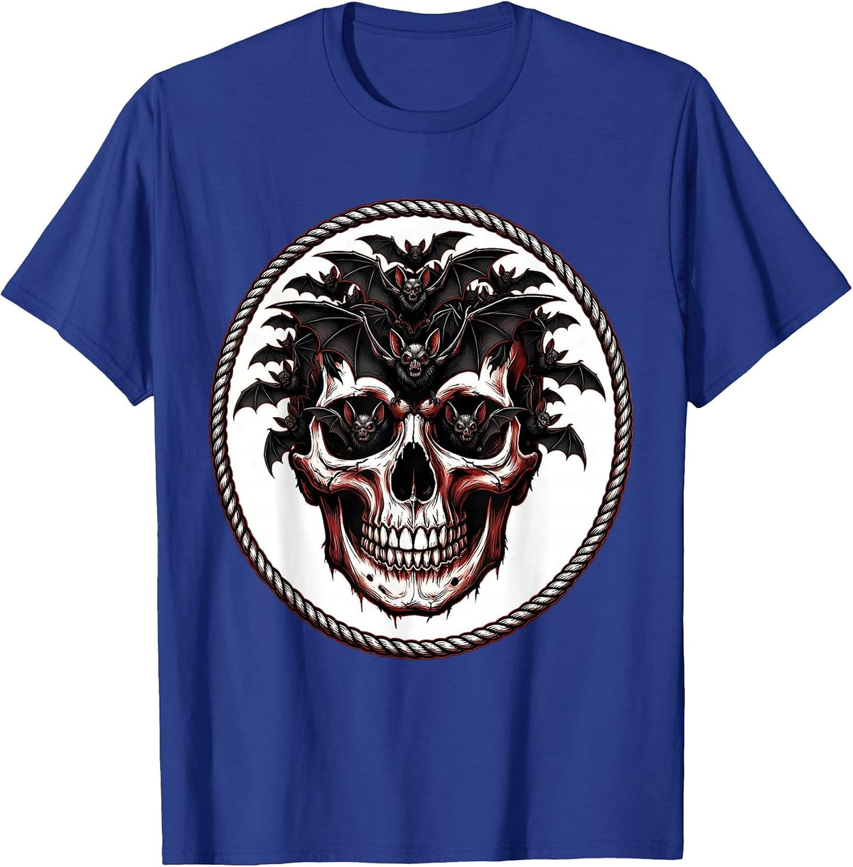 Men's Bat Swarm Skull Heavy Metal Graphic T-Shirt - Royal Blue