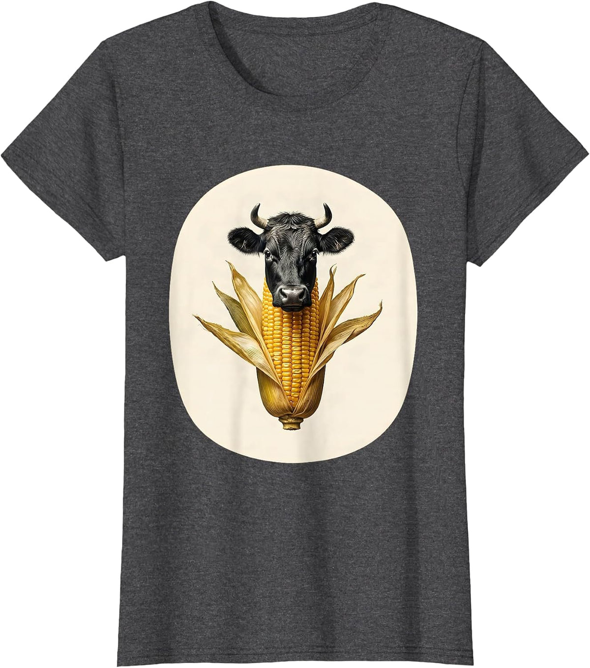 Women's Minimal Cow Corn Cob Funny Farm Animal Lover T-Shirt - Dark Heather Grey