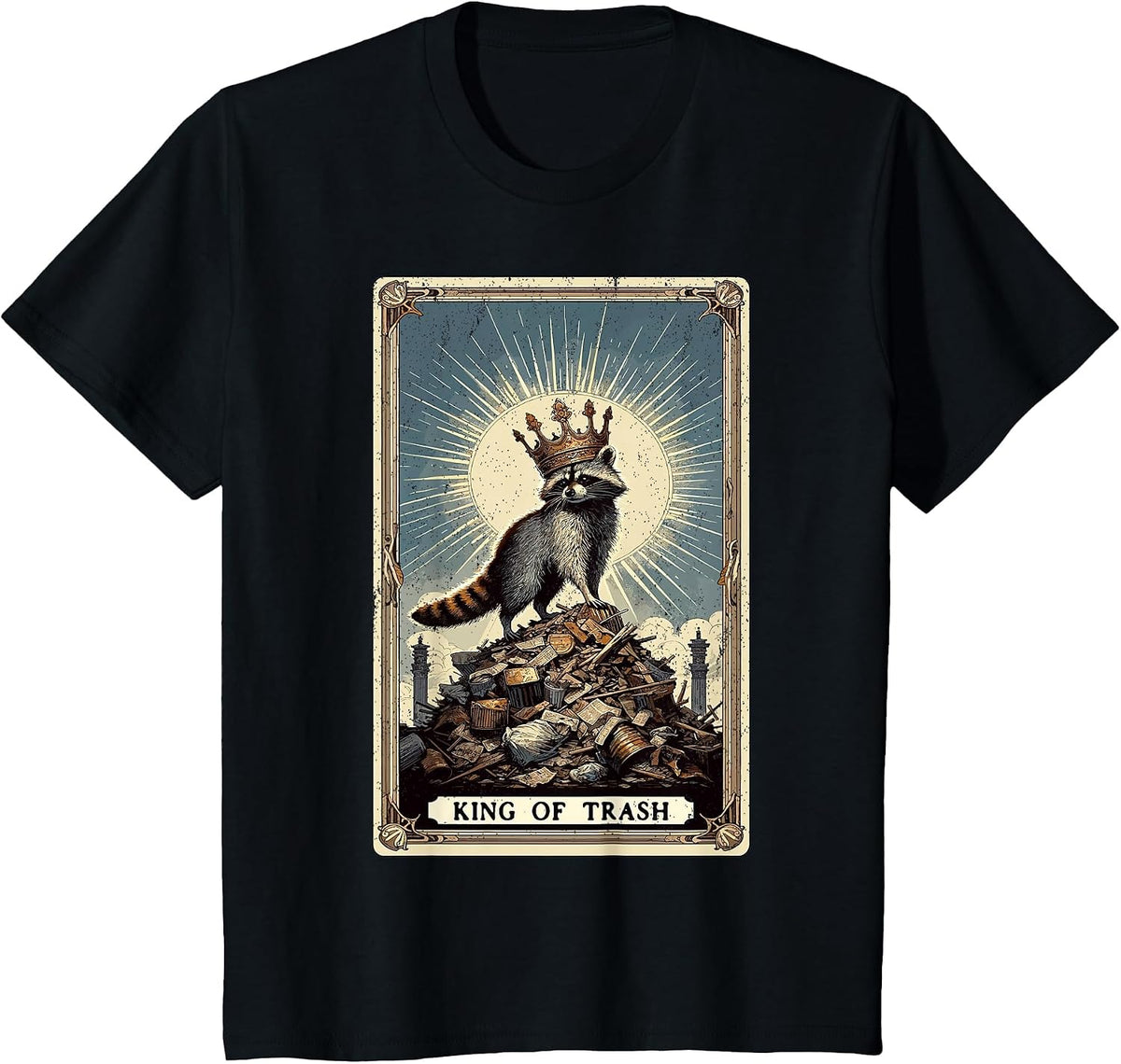 King of Trash Racoon Tarot Card Raccoon T-Shirt - Black
