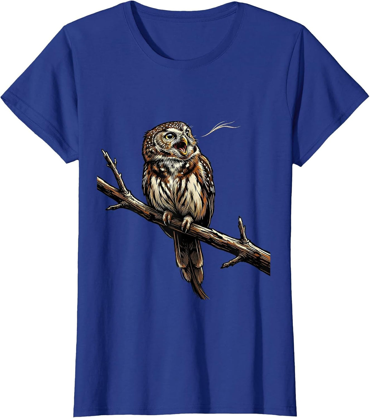 Women's Northern Pygmy-Owl Vintage Bird Lover Whimsical T-Shirt - Royal Blue