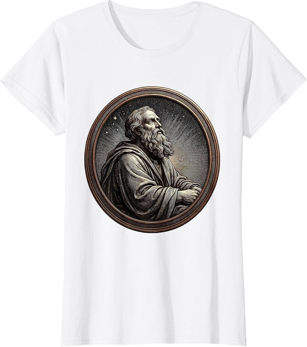 Renaissance Philosopher Starry Night Illustration T-Shirt - White