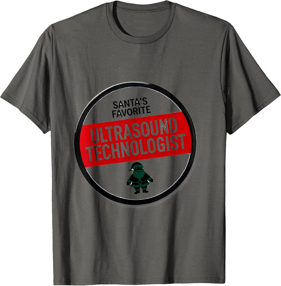Santa's Favorite Ultrasound Technologist Funny T-Shirt - Asphalt Grey