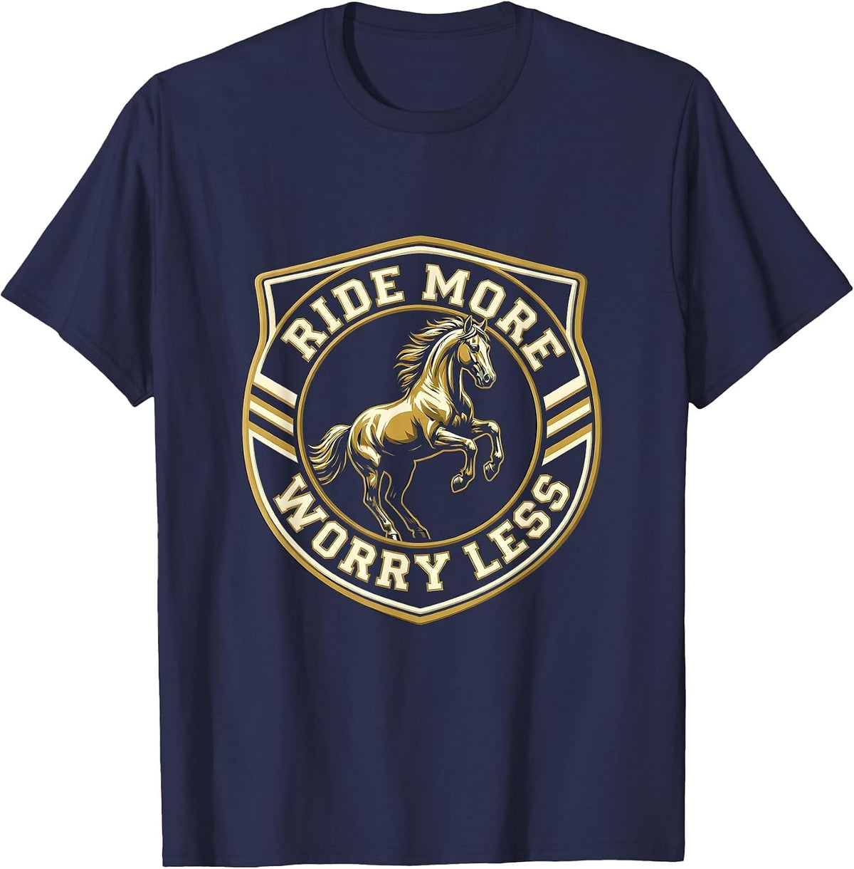 Ride More Worry Less Horse Lover Design T-Shirt - Navy Blue