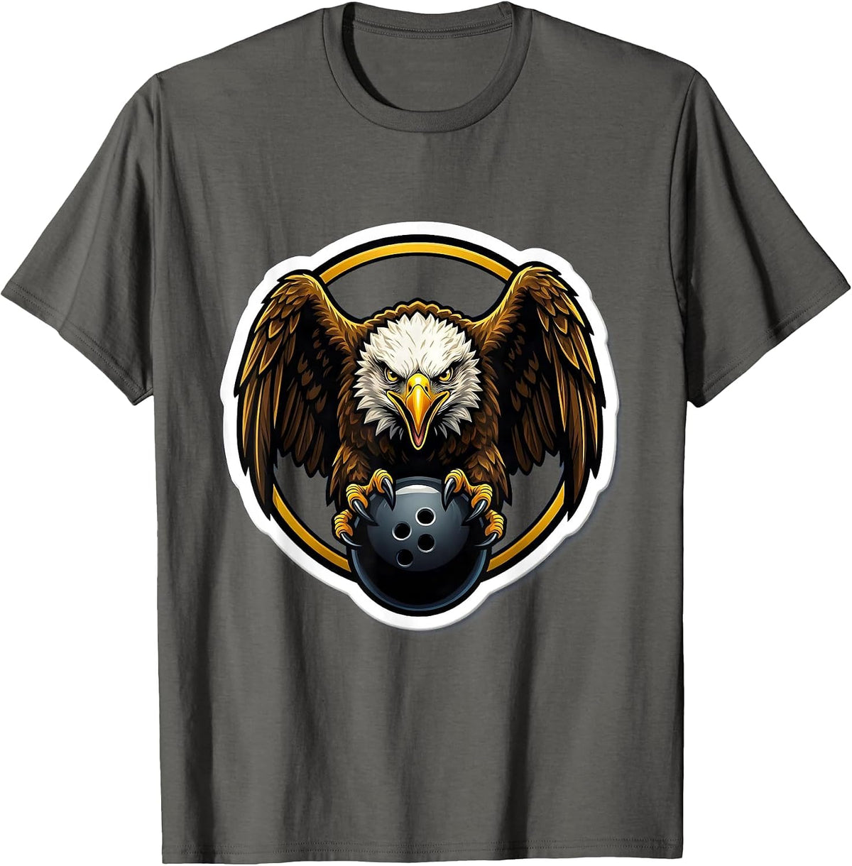 Eagle Clutching Bowling Ball Graphic Design T-Shirt - Asphalt Grey
