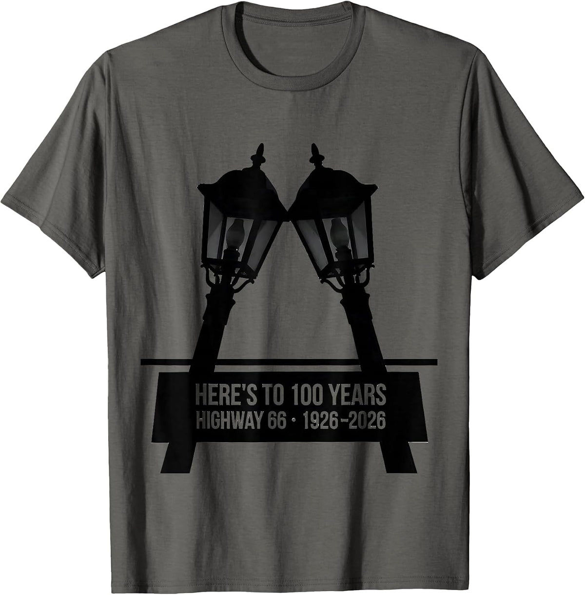 Here's To 100 Years, Highway 66 1926-2026 Vintage T-Shirt - Asphalt Grey