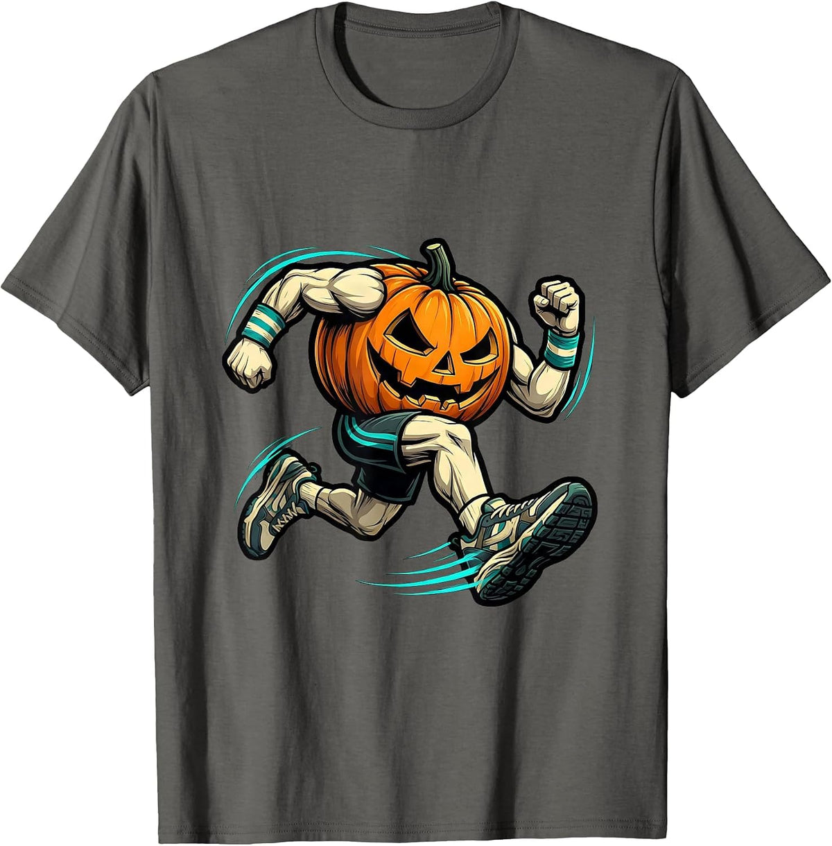 Pumpkin Runner Halloween Costume Funny Marathon T-Shirt - Asphalt Grey