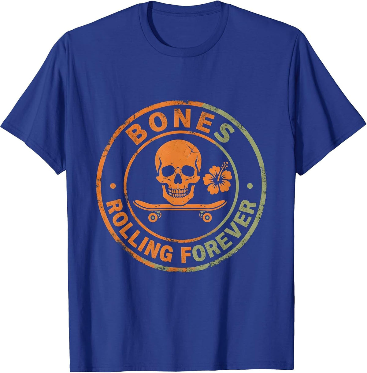 Men's Skeleton Skateboarding Bones Rolling Forever Design T-Shirt - Royal Blue