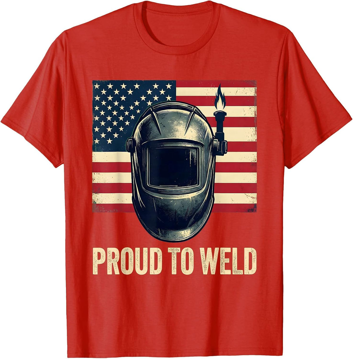 Men's Proud To Weld Patriotic Welding Helmet American Flag Welding T-Shirt - Red