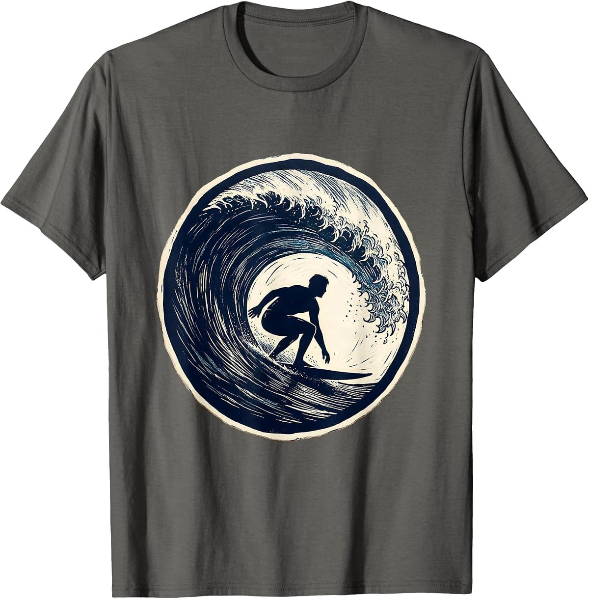 Men's Hawaiian Surfer Riding Massive Curling Wave T-Shirt - Asphalt Grey