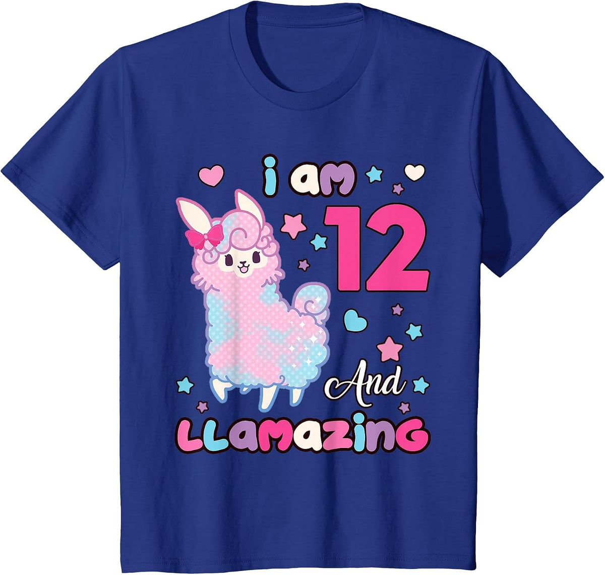 Llama 12 Years Old 12th Birthday Girl I Am Twelve Llamazing T-Shirt - Royal Blue